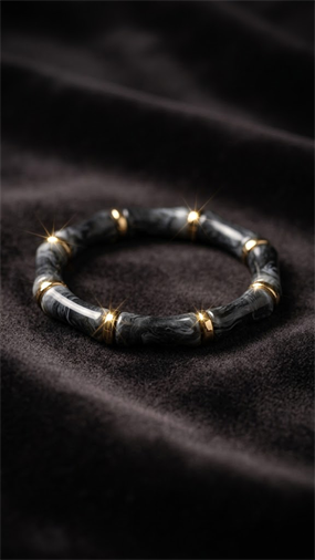 SİYAH MERMER DOKULU GOLD BAMBU FORM BİLEKLİK