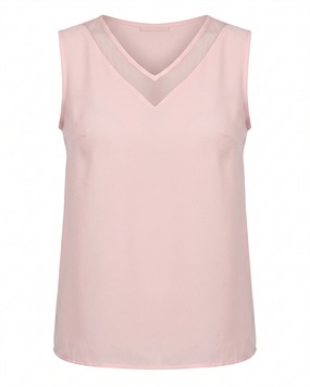 V YAKA TÜL DETAYLI ŞİFON BLUZ