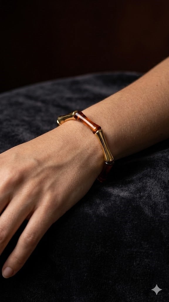 AMBER REÇİNE VE GOLD BAMBU FORM BİLEKLİKPerzoni