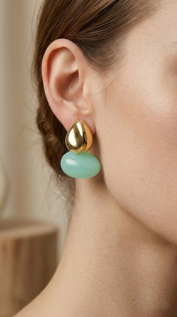 Aqua Stone & Gold Damla Detaylı Modern KüpePerzoni