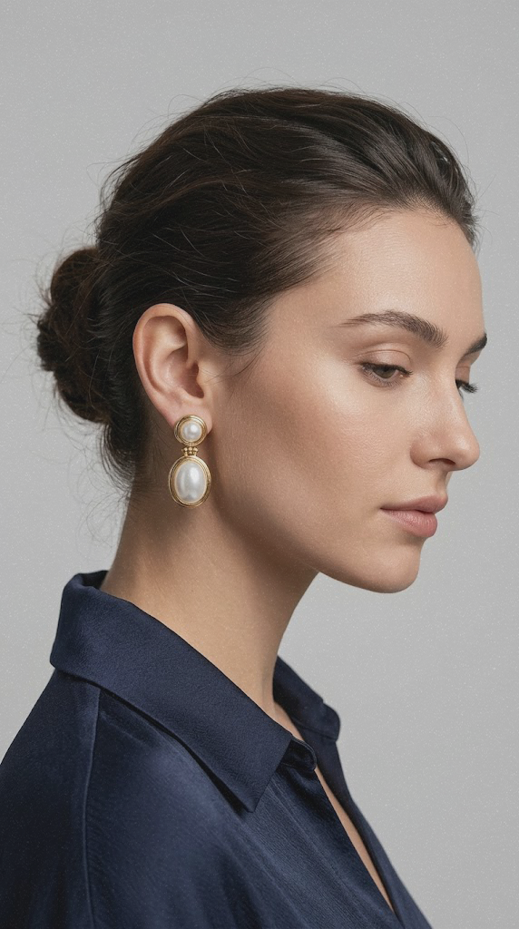 BAROK STİL GOLD ÇERÇEVELİ İNCİ KÜPEPerzoni