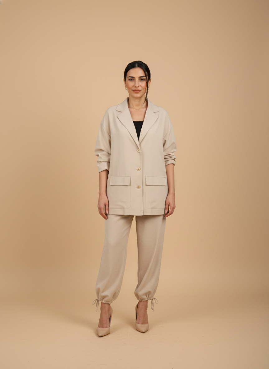 CHIC BİSKÜVİ KREM CEKET PANTOLON TAKIMDedo'çe