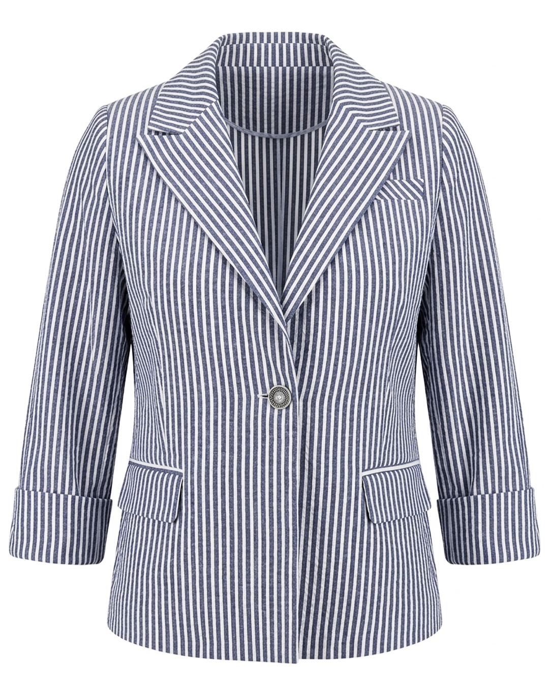 ÇİZGİLİ KETEN 3/4 KOL BLAZER CEKETPerzoni