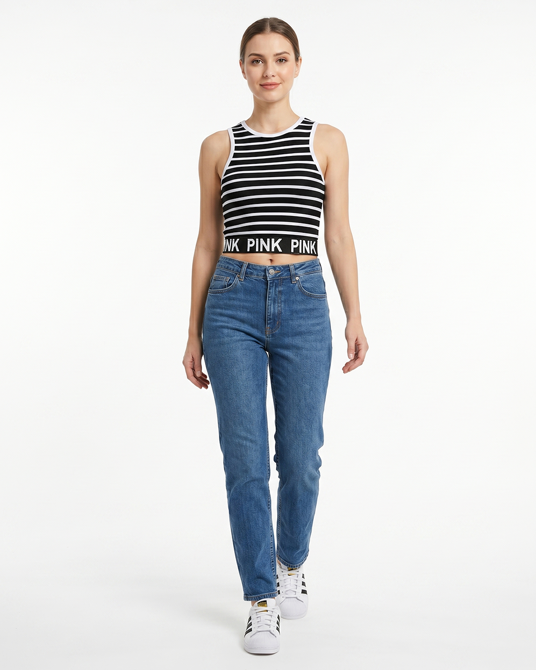 ÇİZGİLİ YAZILI DETAYLI CROP TOP ATLETDedo'çe