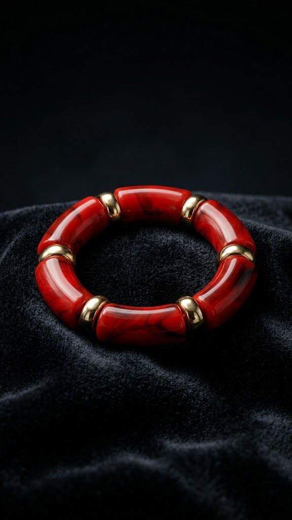 DEEP RED MERMER DOKULU BOMBELİ GOLD BİLEKLİKPerzoni