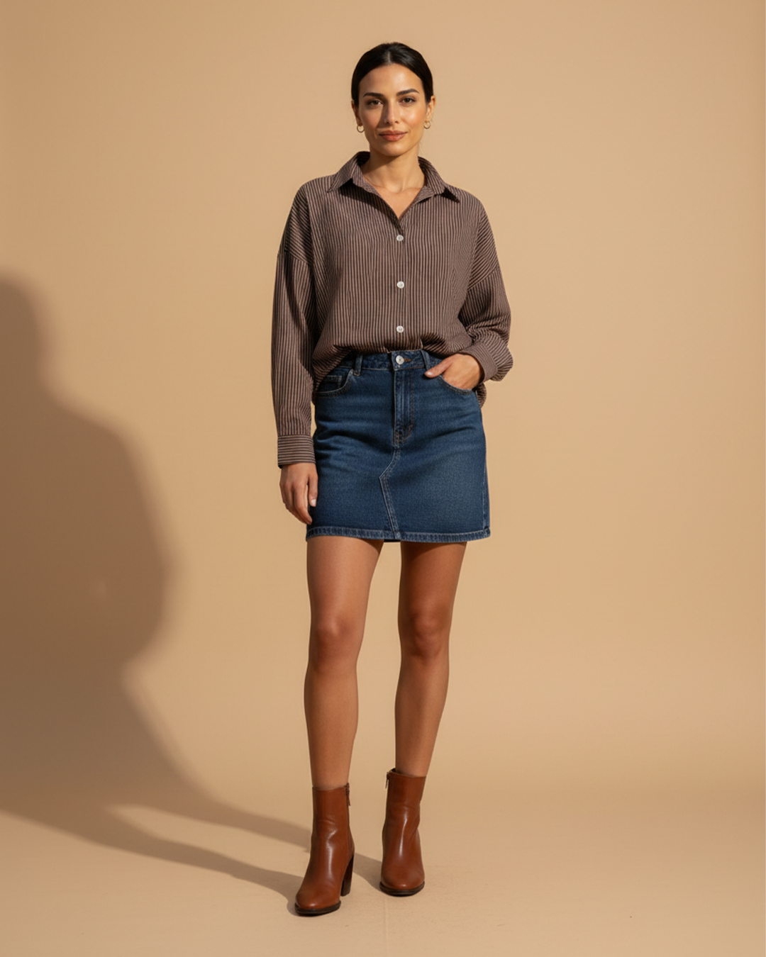 LACİVERT BEYAZ ÇİZGİLİ OVERSIZE KADIN GÖMLEKPerzoni
