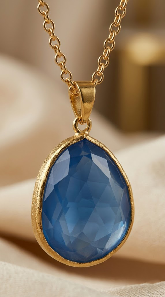 OKYANUS MAVİSİ KRİSTAL DAMLA KESİM GOLD KOLYEPerzoni