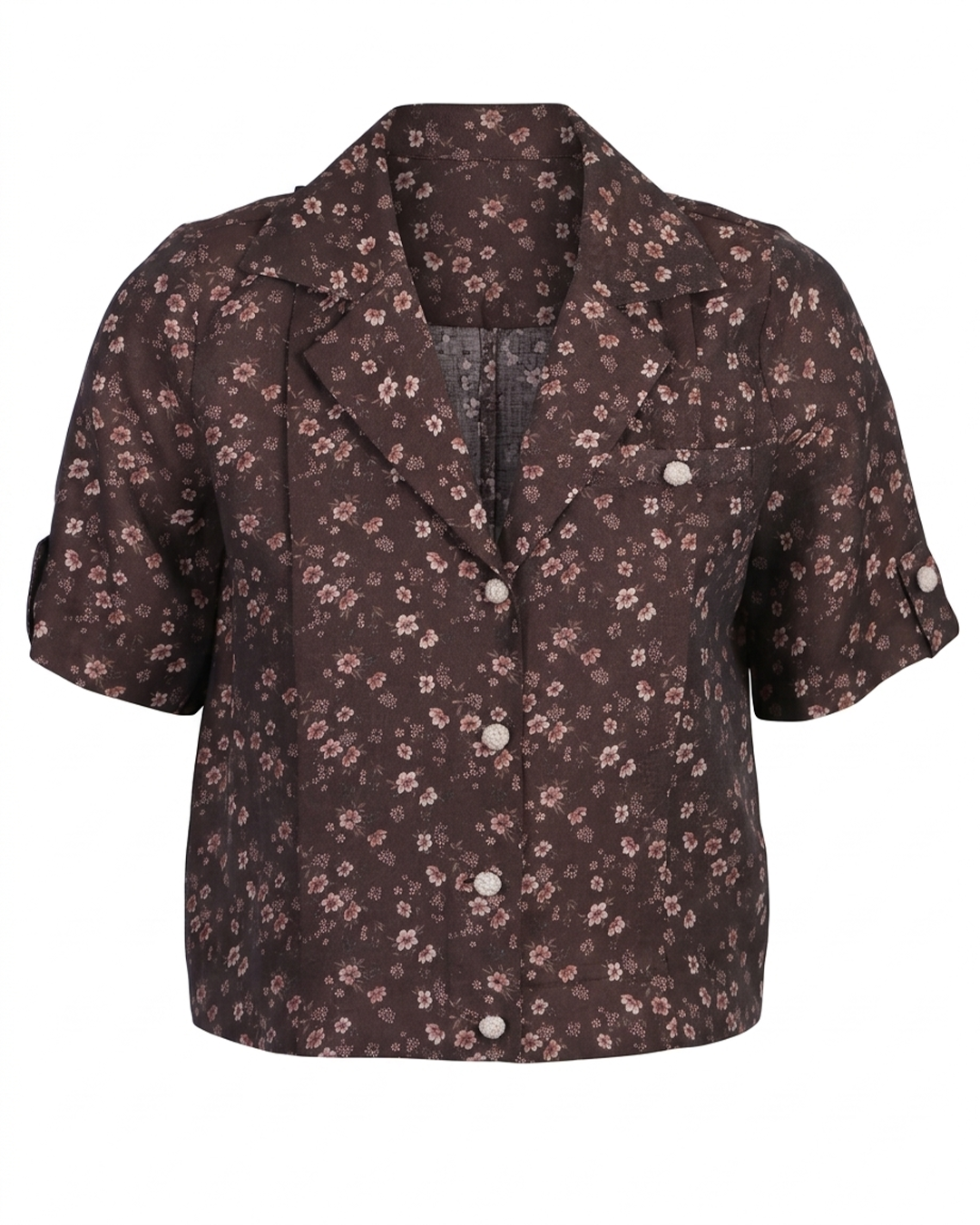 ROMANTİK FLORAL DESENLİ KAHVERENGİ BLUZPerzoni
