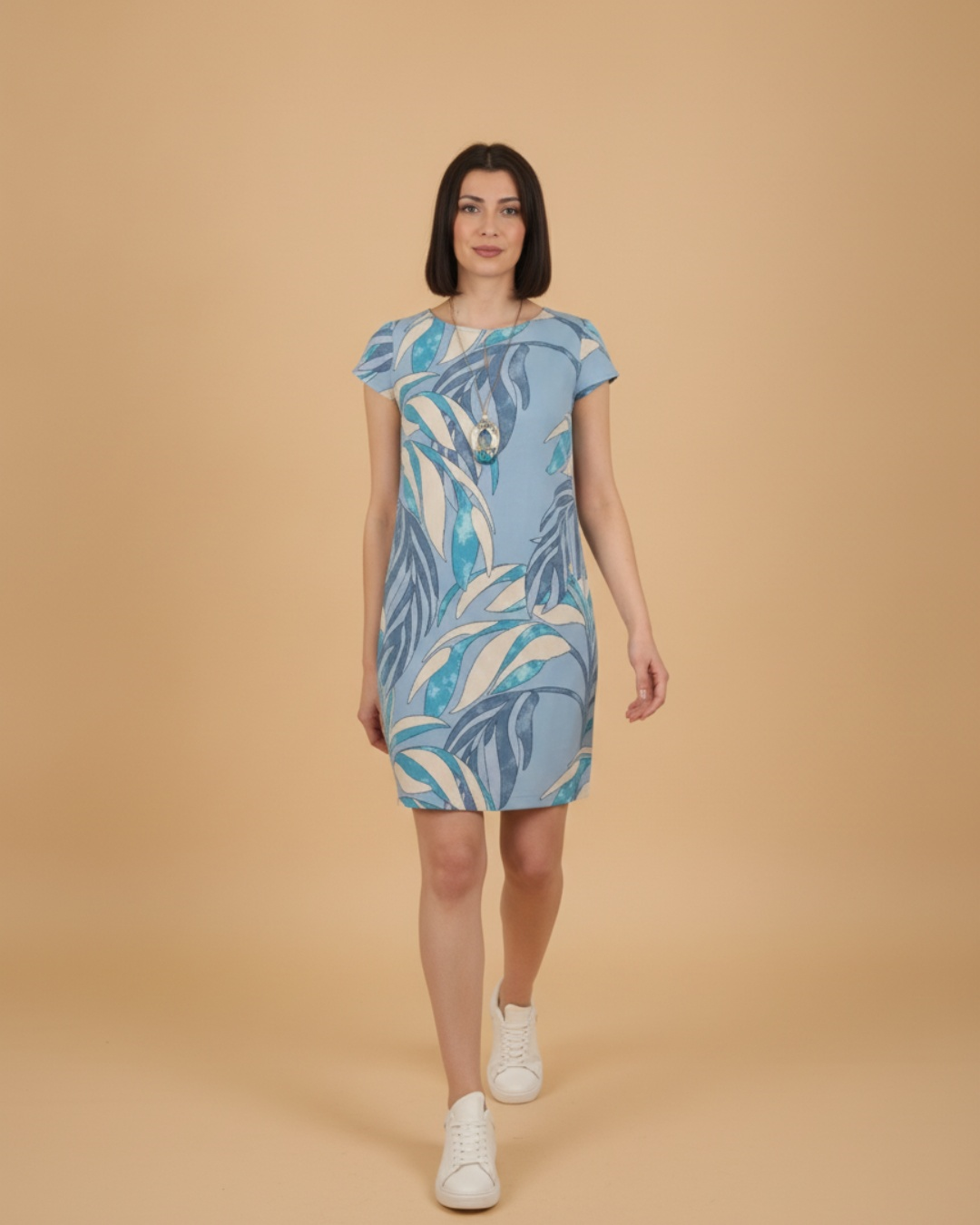 TENCEL YAZLIK DESENLİ KOLYELİ ELBİSEAD