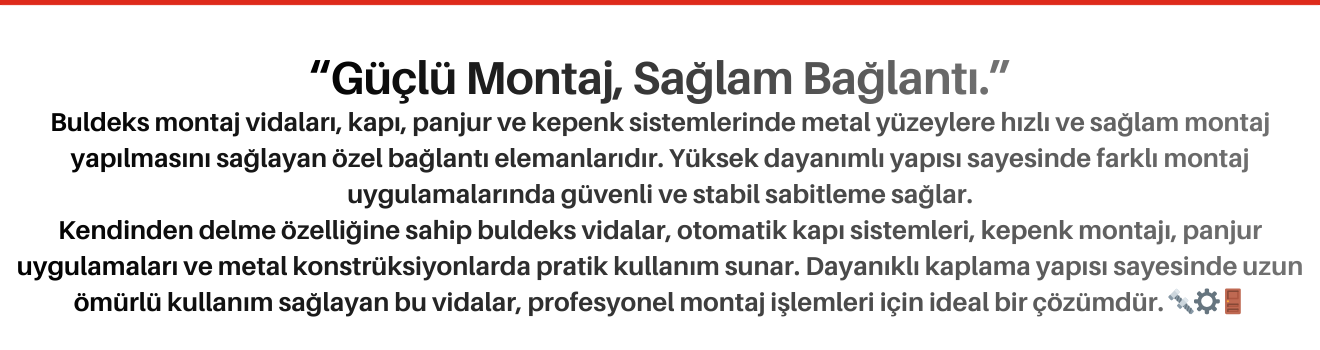 Buldeks Montaj Vidaları Kapı Panjur Kepenk
