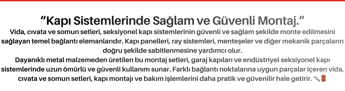 Vida Cıvata ve Somun Seti Seksiyonel Kapılar İçin
