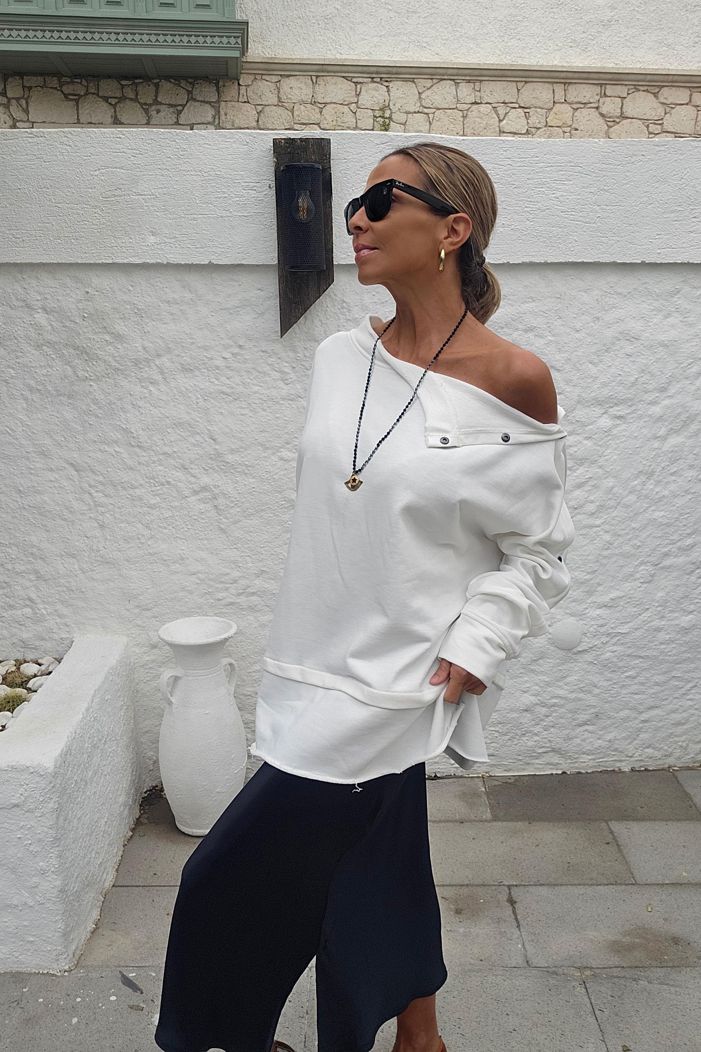 İki İplik Çıtçıtlı Sweatshirt