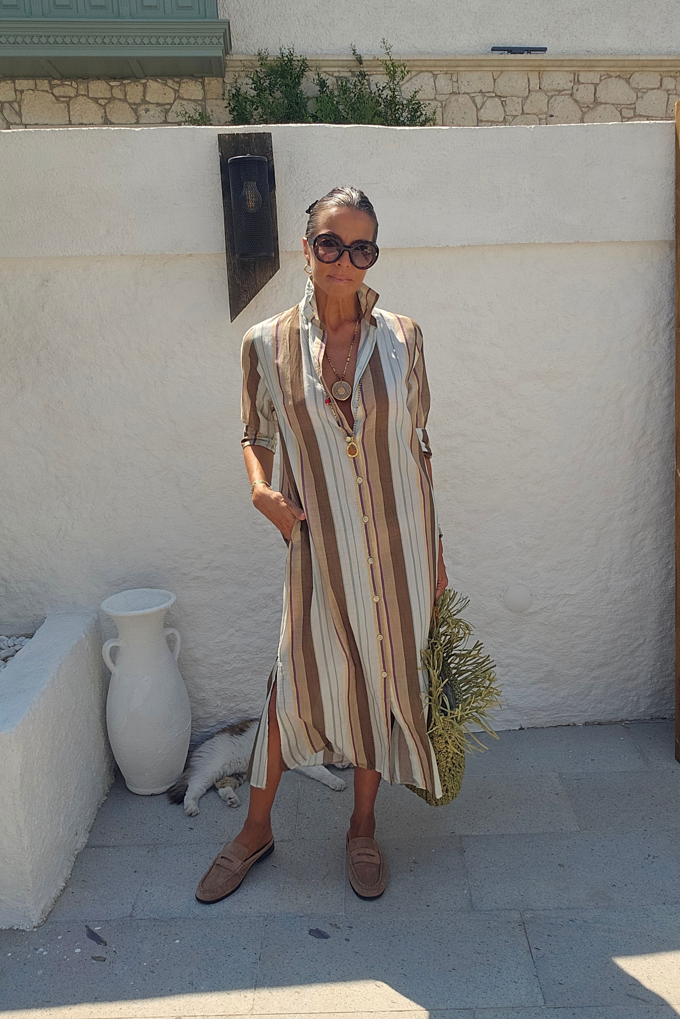 Positano Çizgili Gömlek Elbise