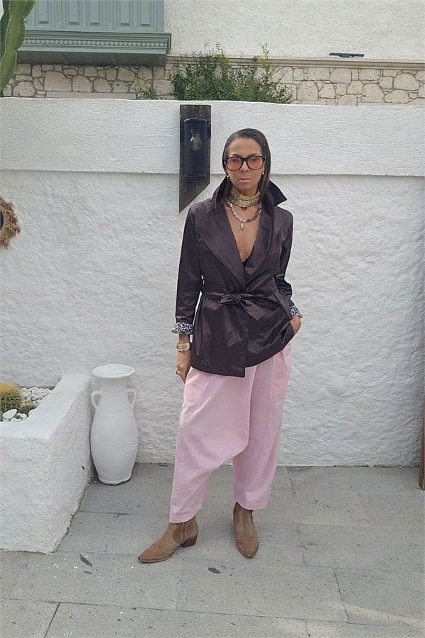 Pembe Pamuklu Kumaş Şalvar