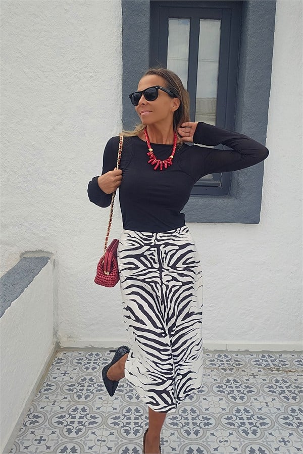 Zebra Desenli Saten Etek