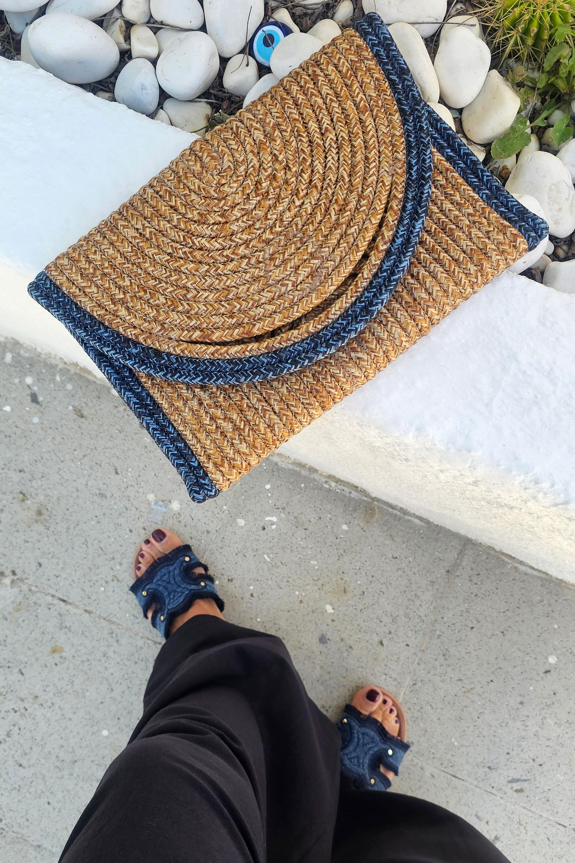 Çift Renkli Hasır Clutch Çanta