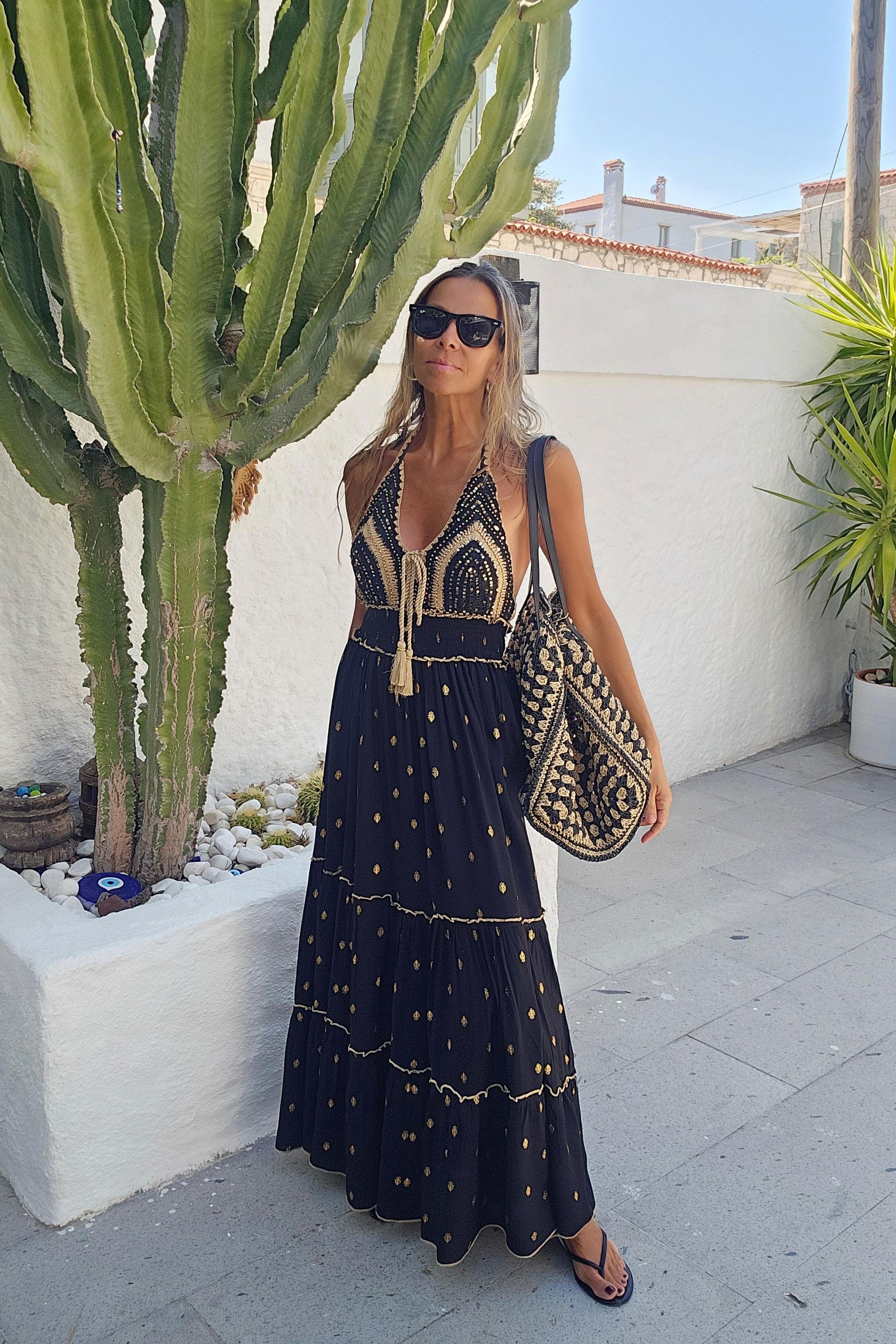 Crochet Gold Detaylı Elbise