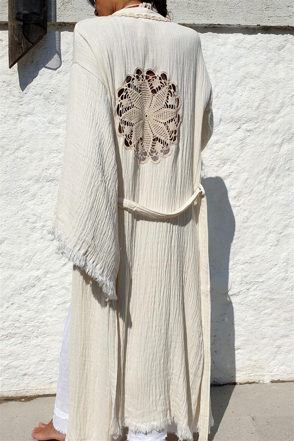 Dantel Detaylı Müslin Kimono