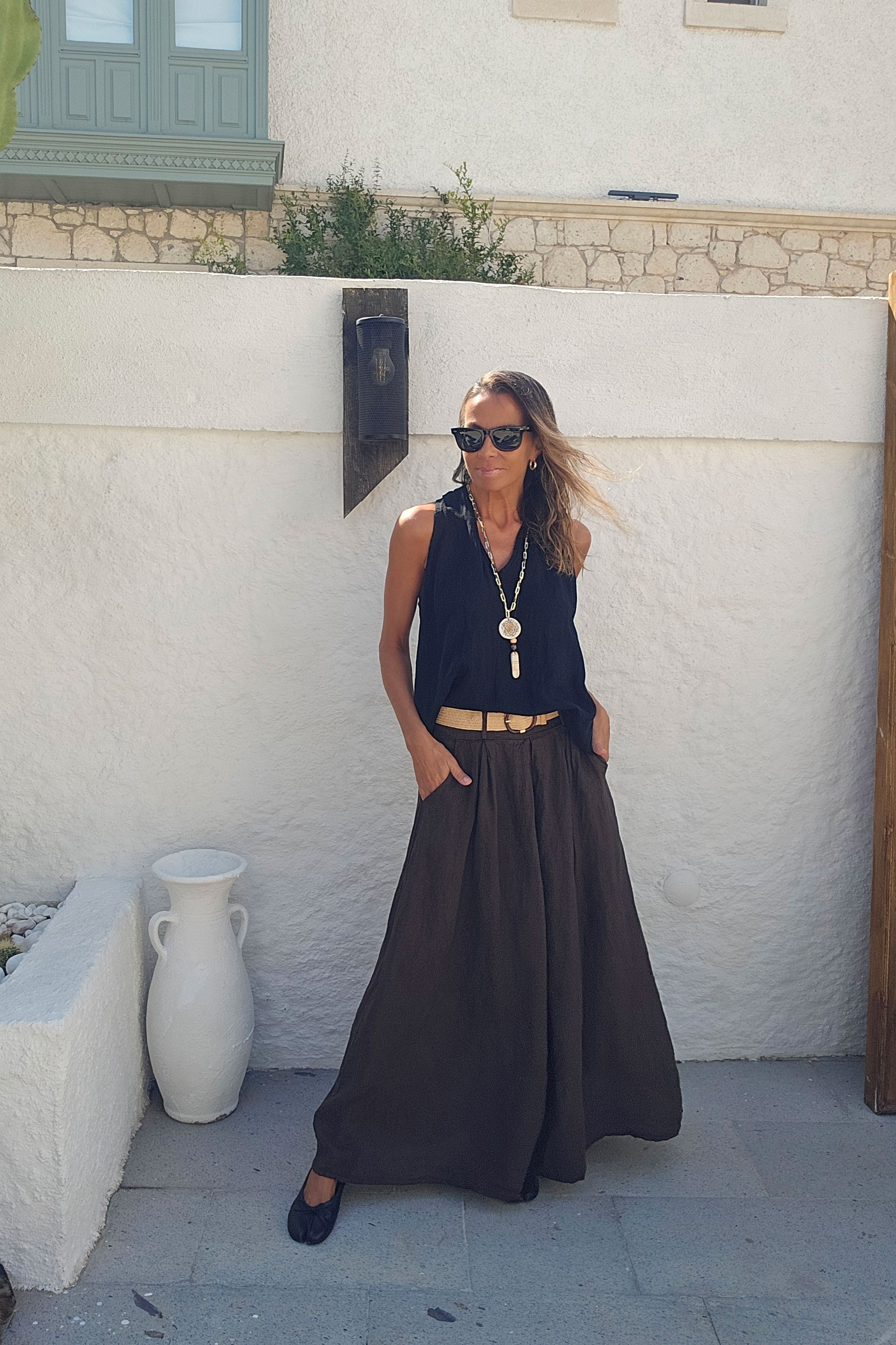 İtalyan Keten Halter Yaka Cepli Bluz · 4