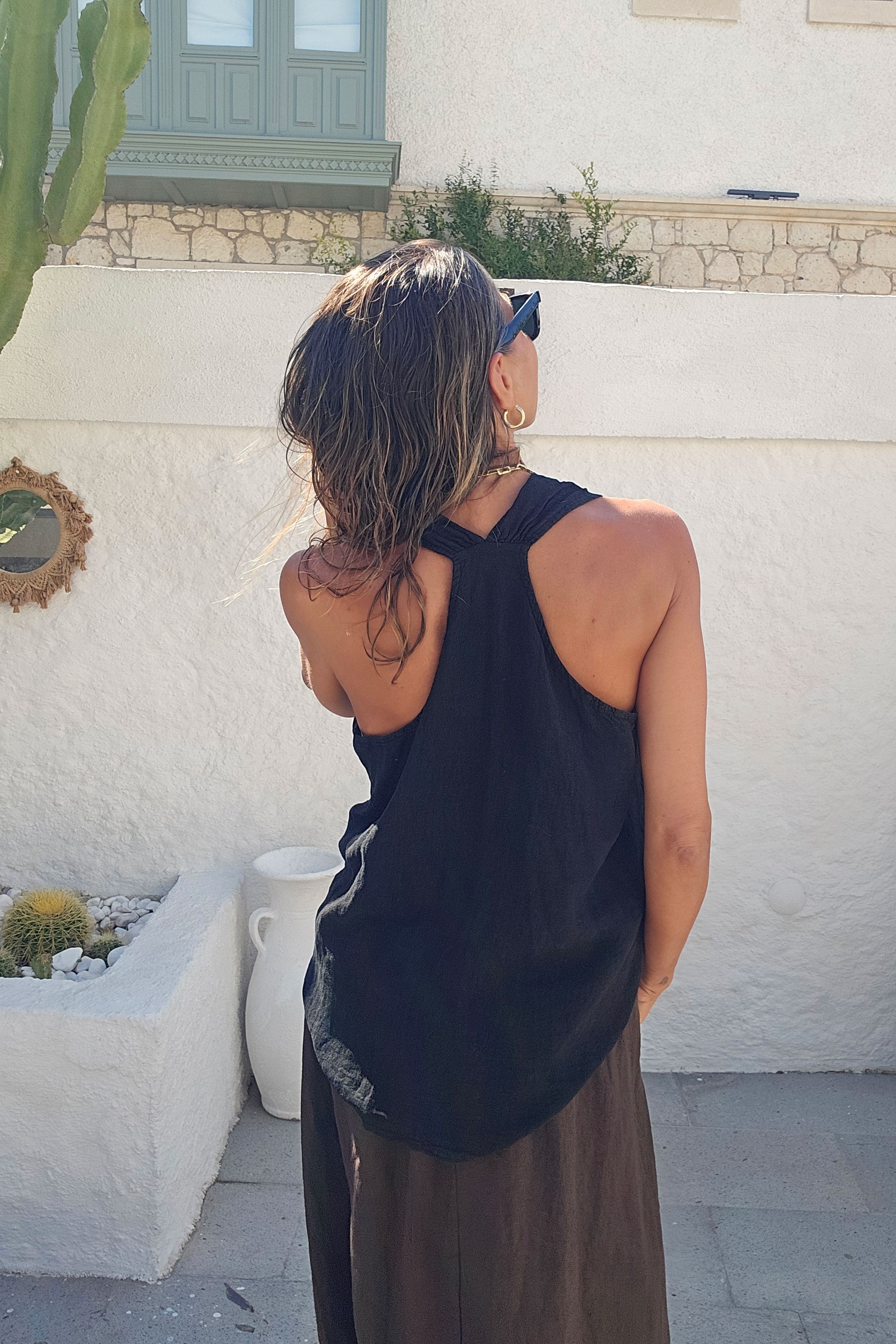 İtalyan Keten Halter Yaka Cepli Bluz · 5