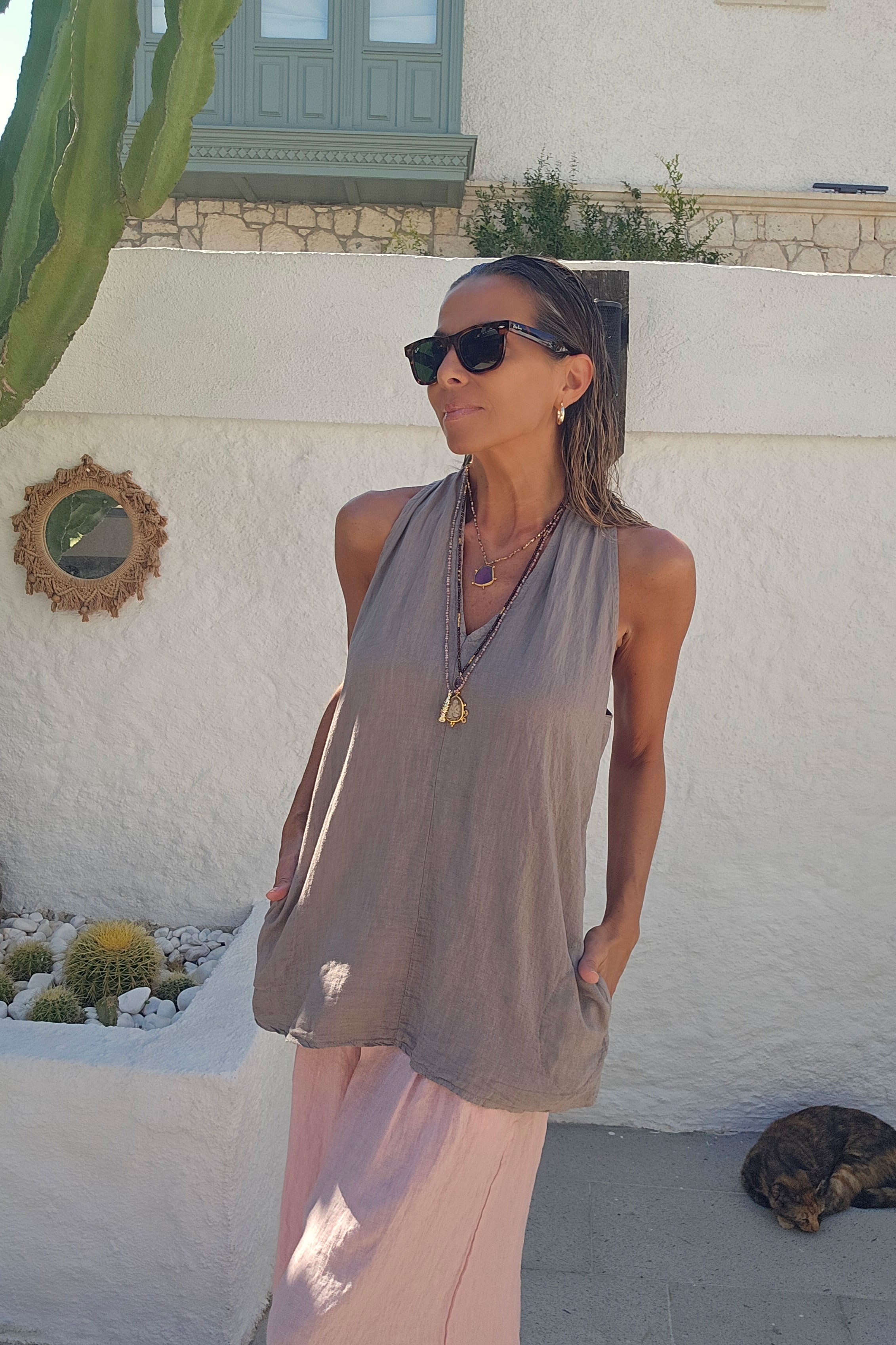 İtalyan Keten Halter Yaka Cepli Bluz · 6