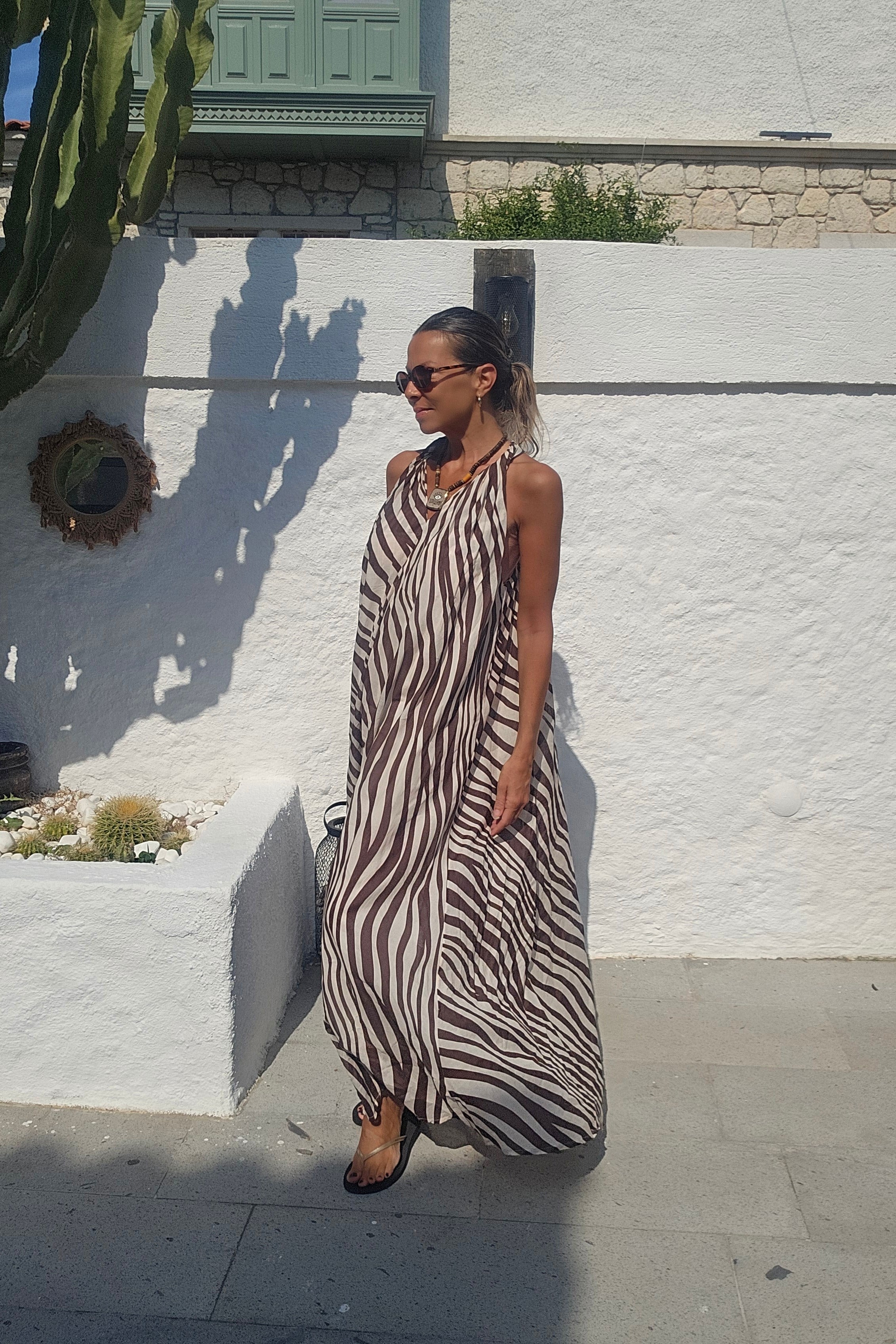 İtalyan Vual Kumaş Pamuk Desenli Zebra Desenli Elbise