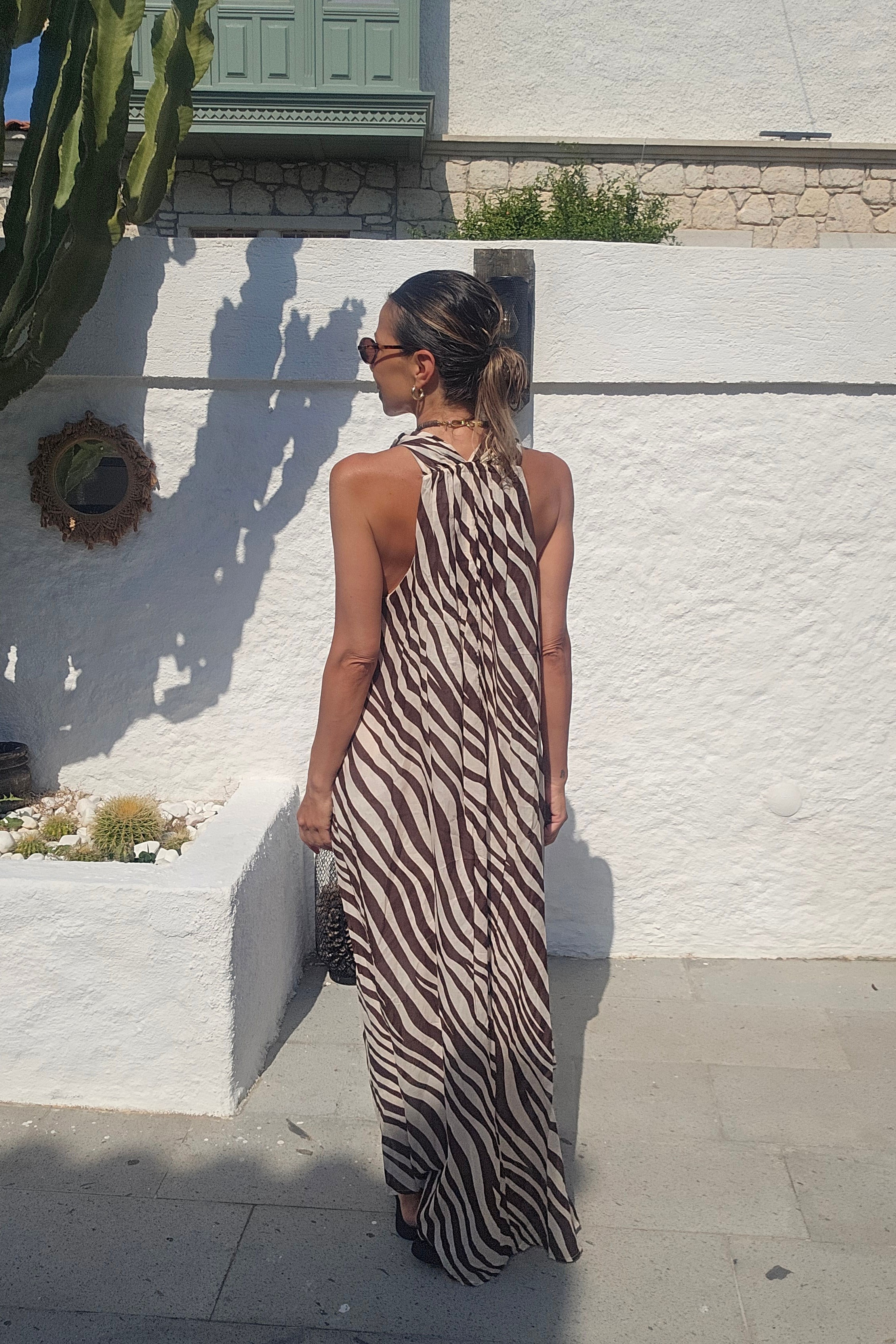 İtalyan Vual Kumaş Pamuk Desenli Zebra Desenli Elbise · 3