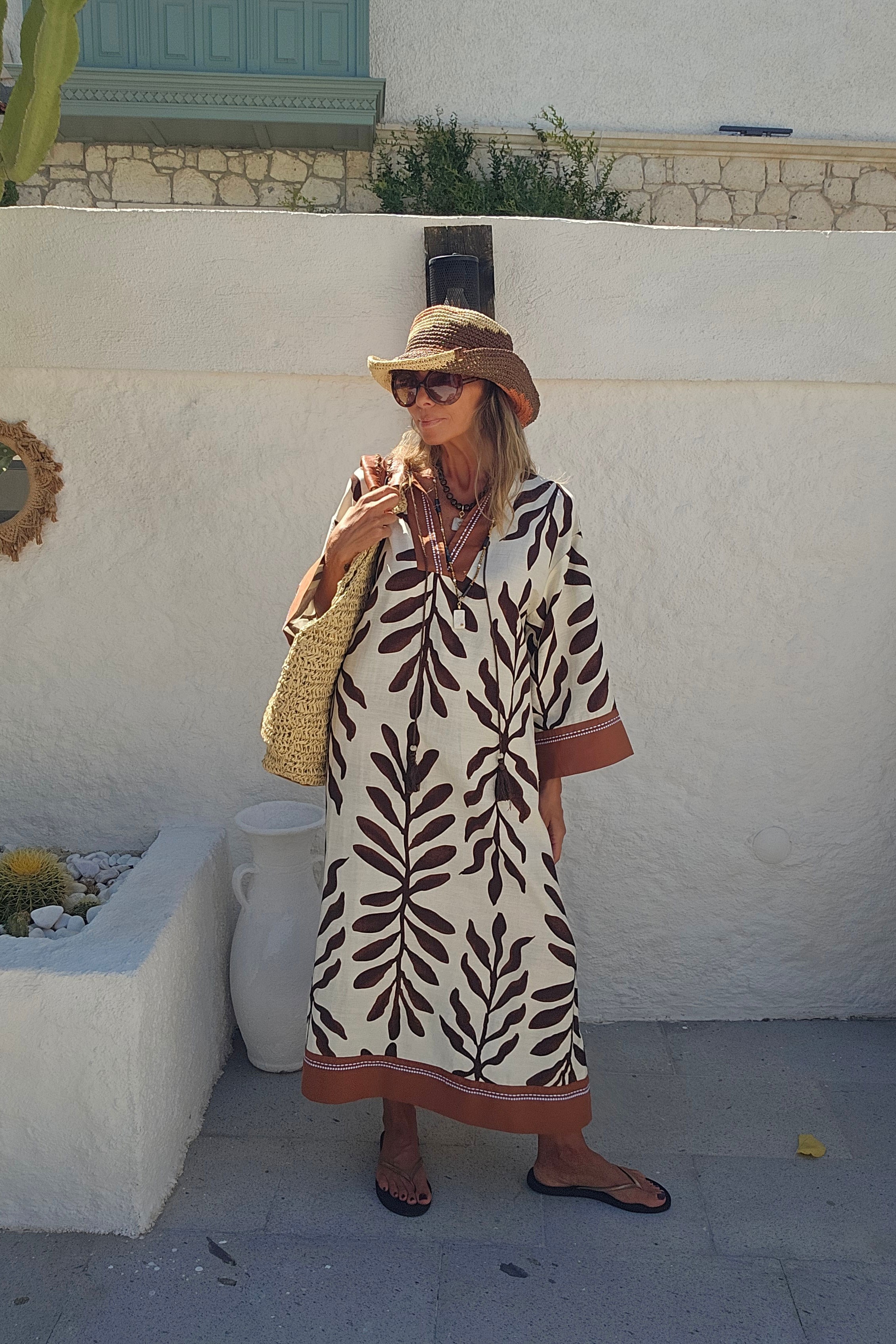 İthal Marka Keten Püskül Detaylı Kaftan · 2