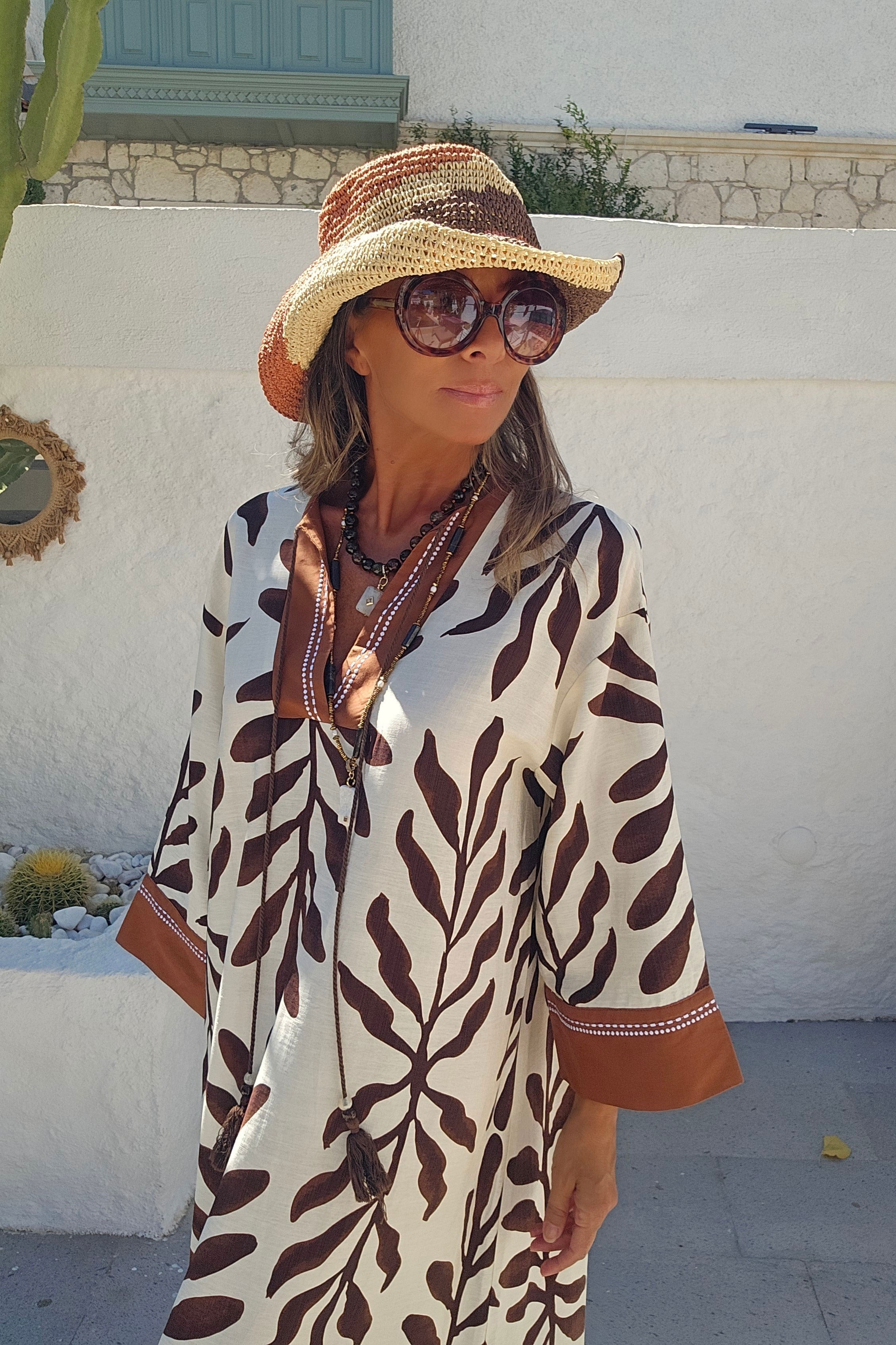 İthal Marka Keten Püskül Detaylı Kaftan