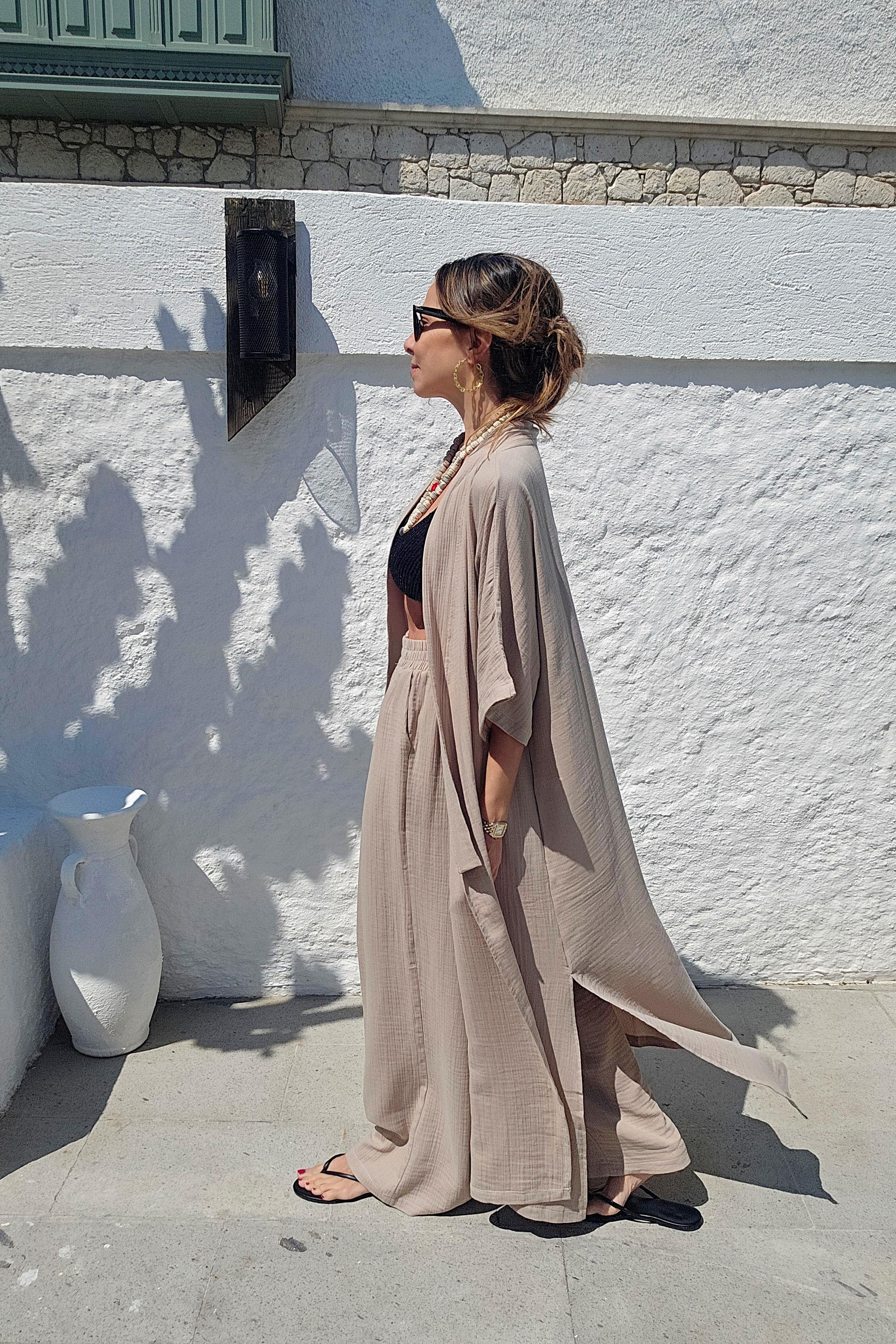 Müslin Kumaş Taş Rengi Kimono