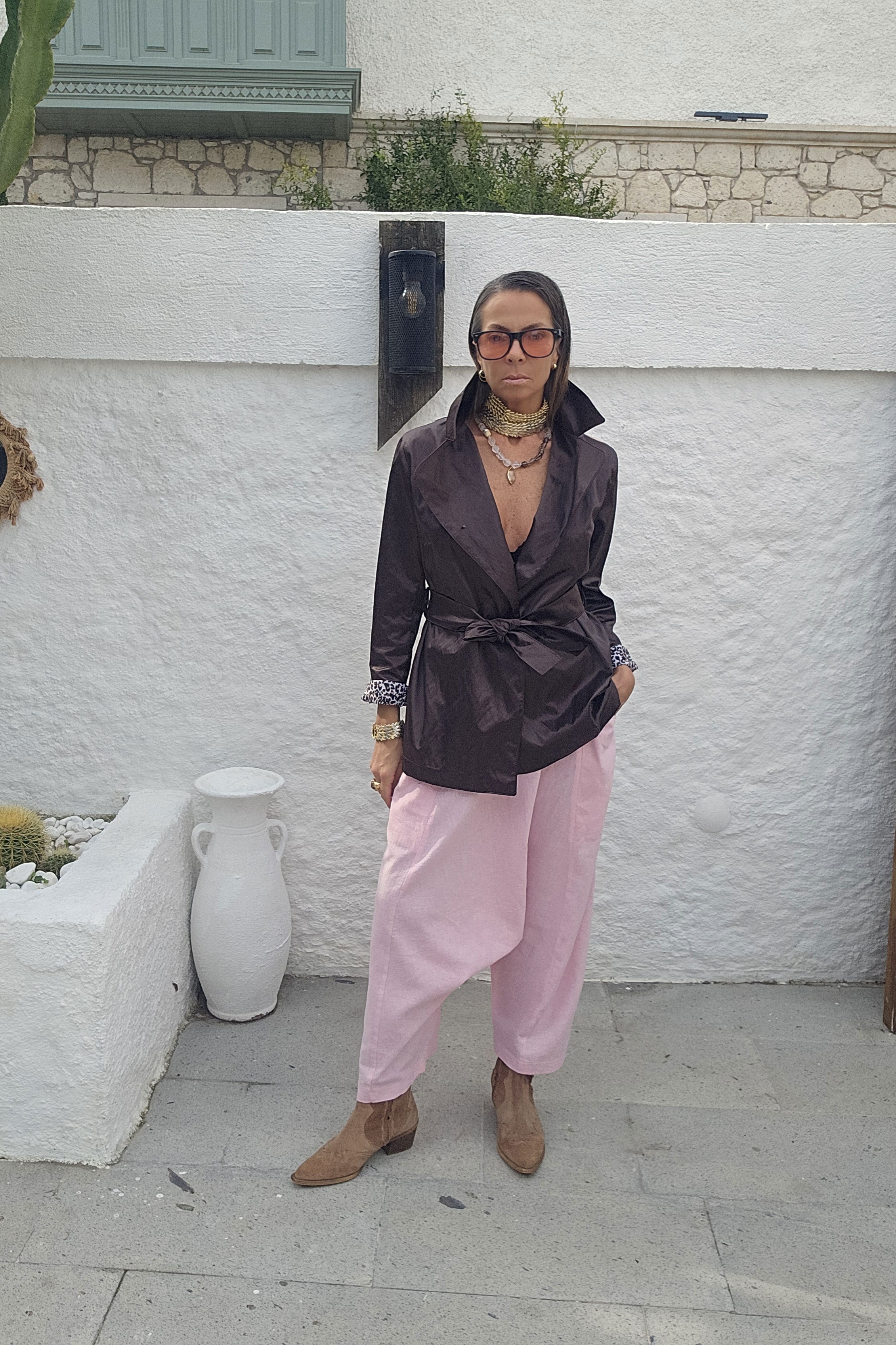 Pembe Pamuklu Kumaş Şalvar