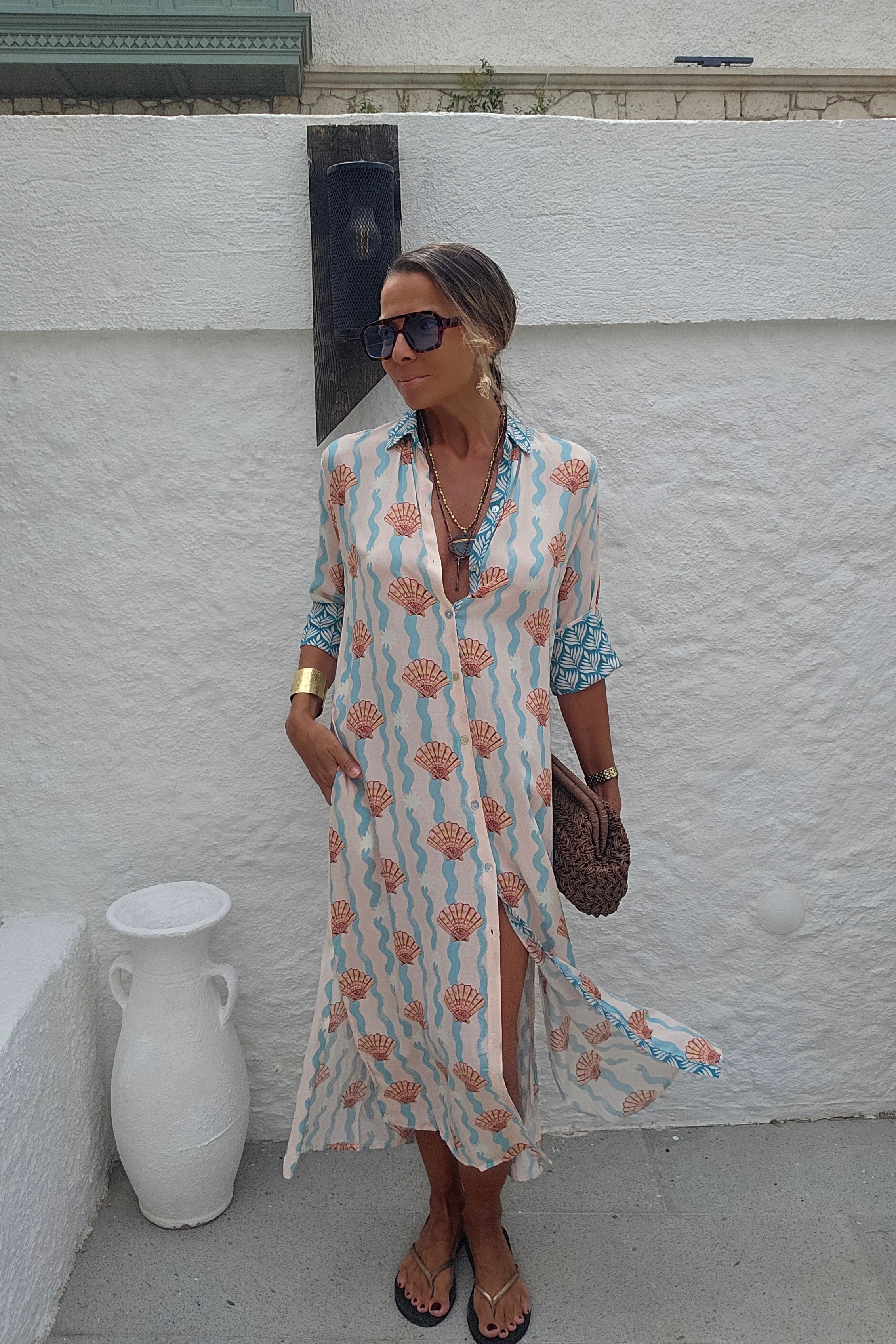 Positano Deniz Kabuğu Desenli Gömlek Elbise · 3