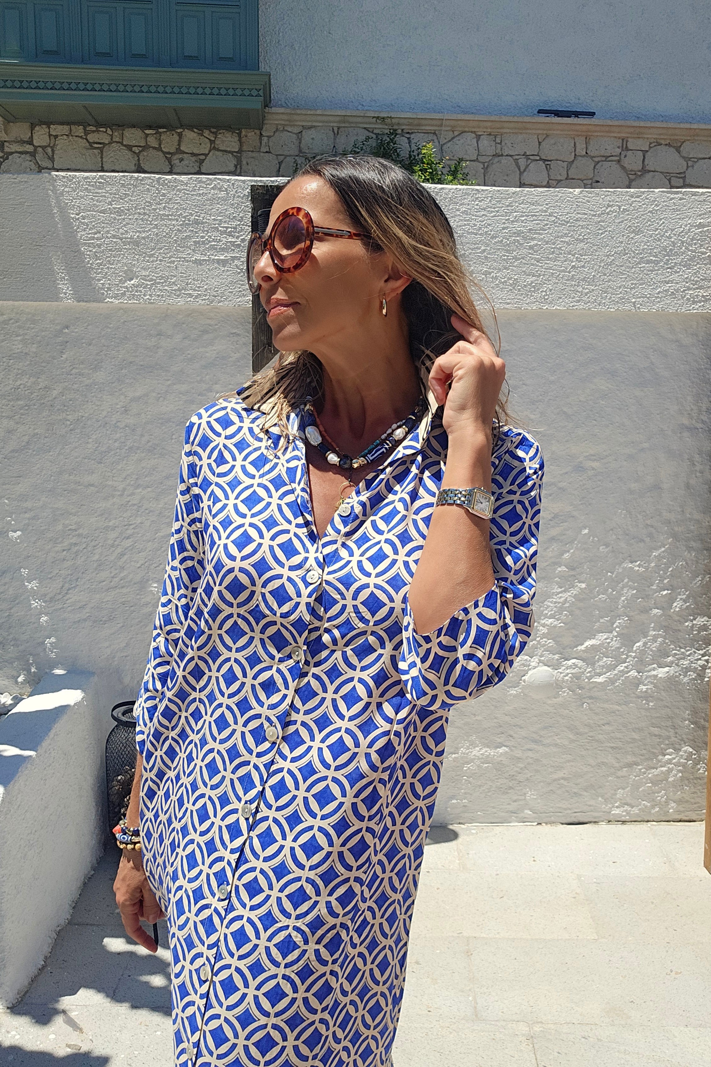 Positano Mavi Gömlek Elbise · 3