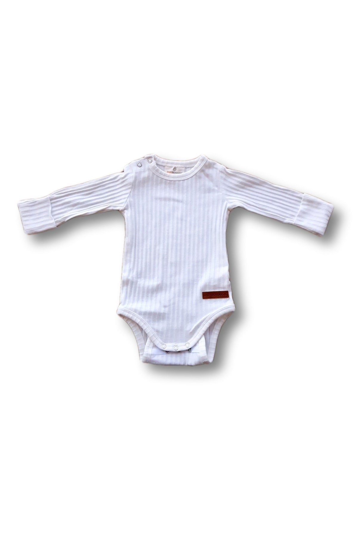 Beyaz Bebekle Büyüyen Esnek Uzun Kollu Bebek Zıbın - Çıtçıtlı Body