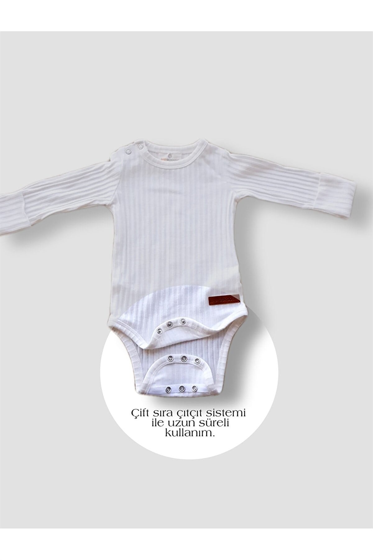 Beyaz Bebekle Büyüyen Esnek Uzun Kollu Bebek Zıbın - Çıtçıtlı Body