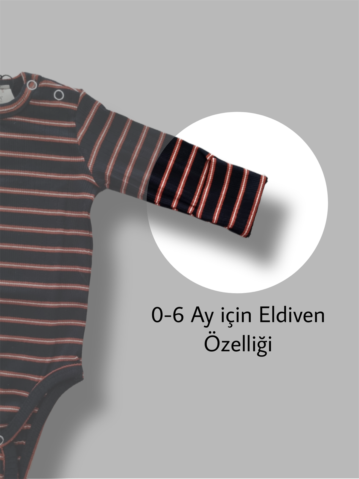 Bebekle Büyüyen Esnek Uzun Kollu Siyah-Turuncu Çizgili Bebek Zıbın - Çıtçıtlı Body