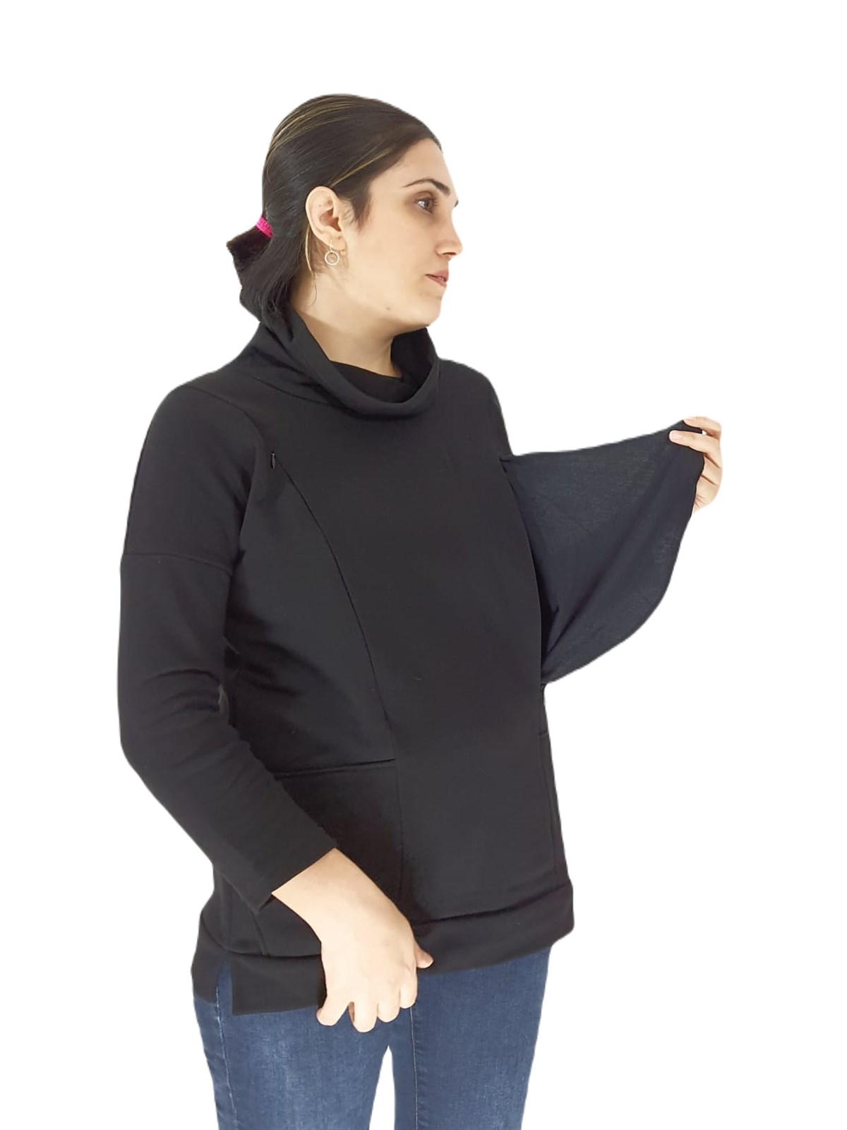 Siyah Emzirme Sweatshirt/Gizli Emzirme Sweatshirt