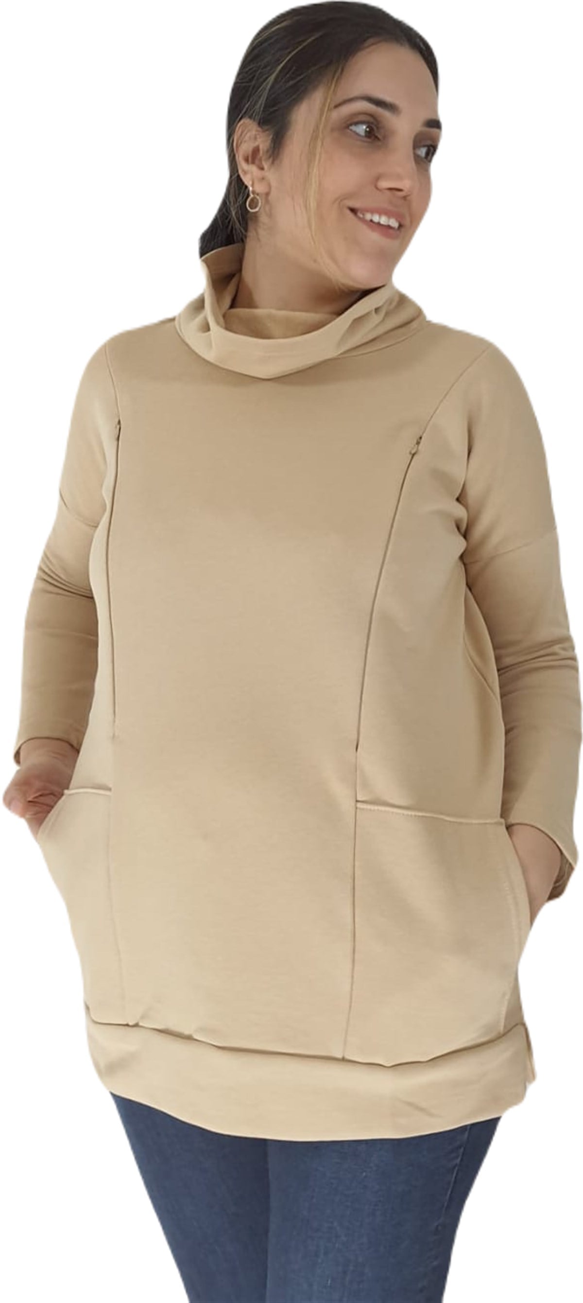Bej Emzirme Sweatshirt/Gizli Emzirme Sweatshirt