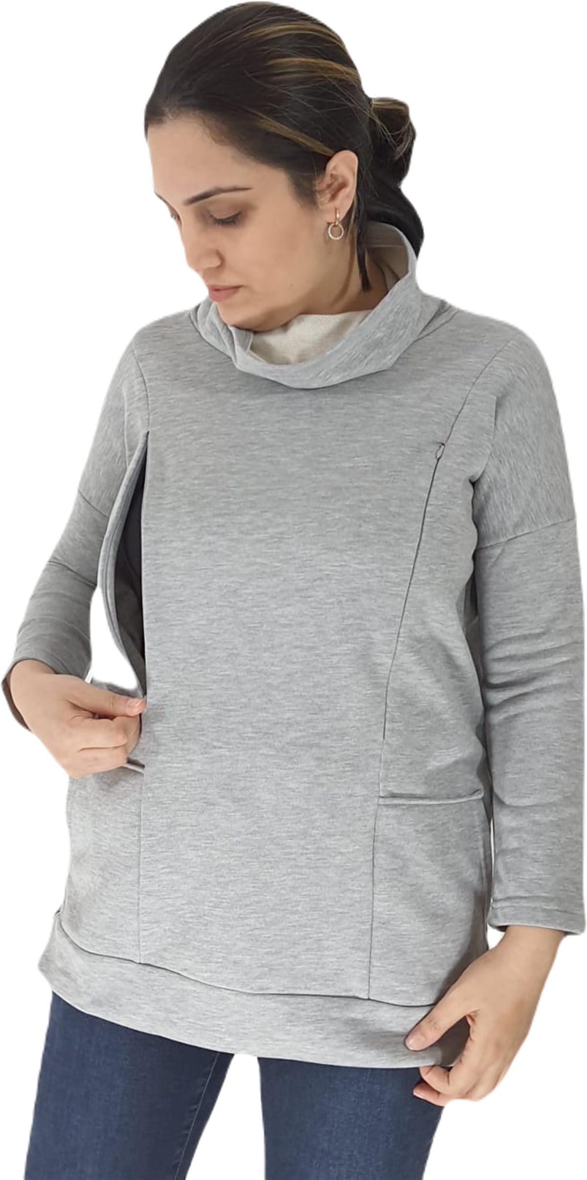 Gri Emzirme Sweatshirt/Gizli Emzirme Sweatshirt