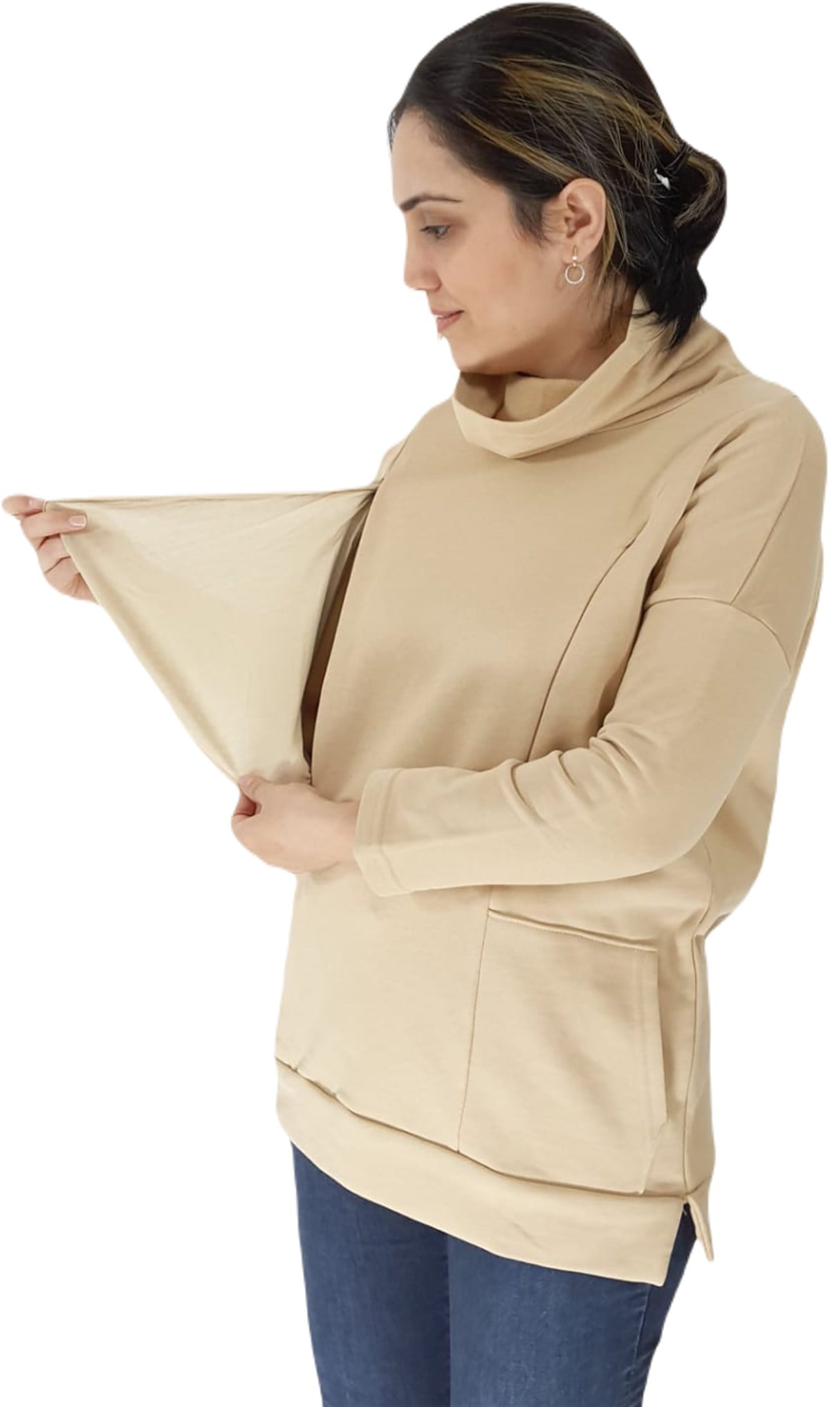 Bej Emzirme Sweatshirt/Gizli Emzirme Sweatshirt