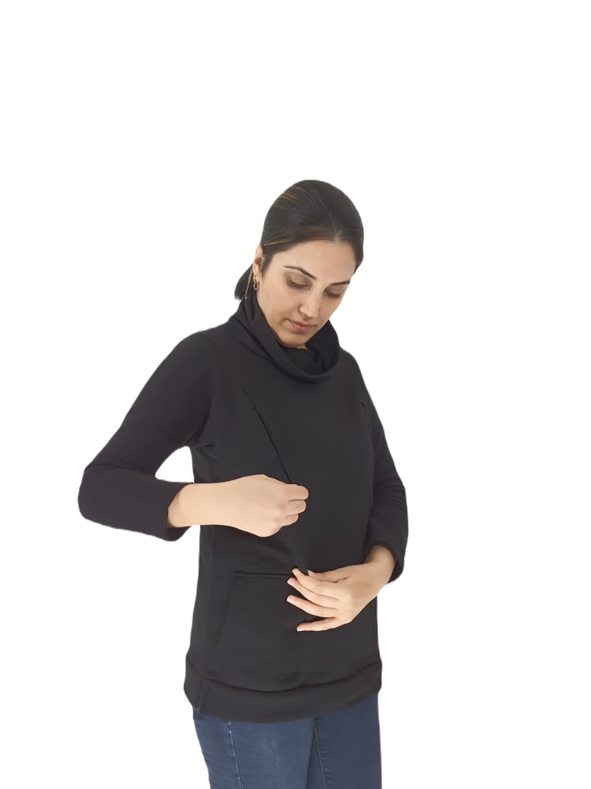 Siyah Emzirme Sweatshirt/Gizli Emzirme Sweatshirt