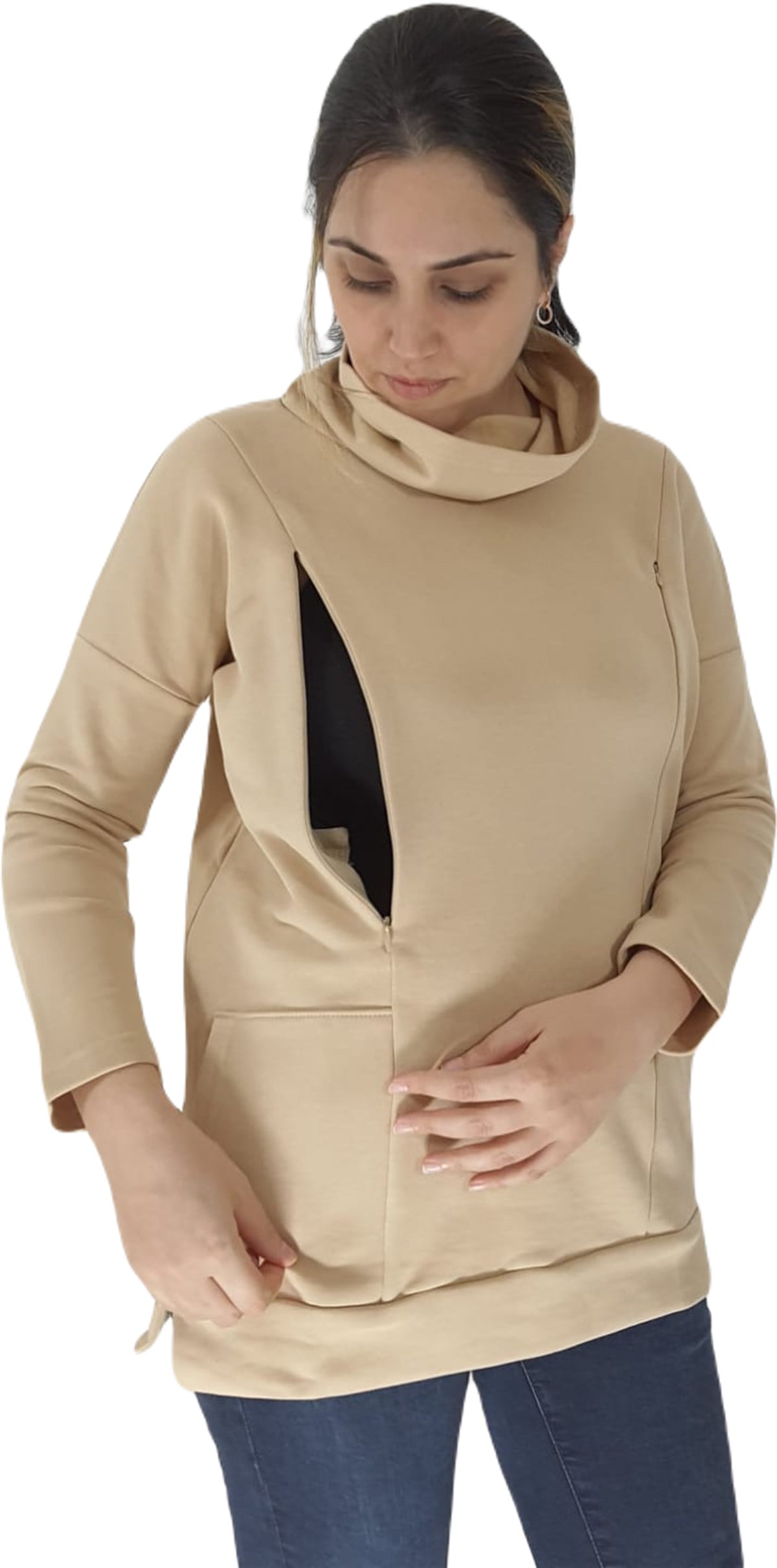 Bej Emzirme Sweatshirt/Gizli Emzirme Sweatshirt