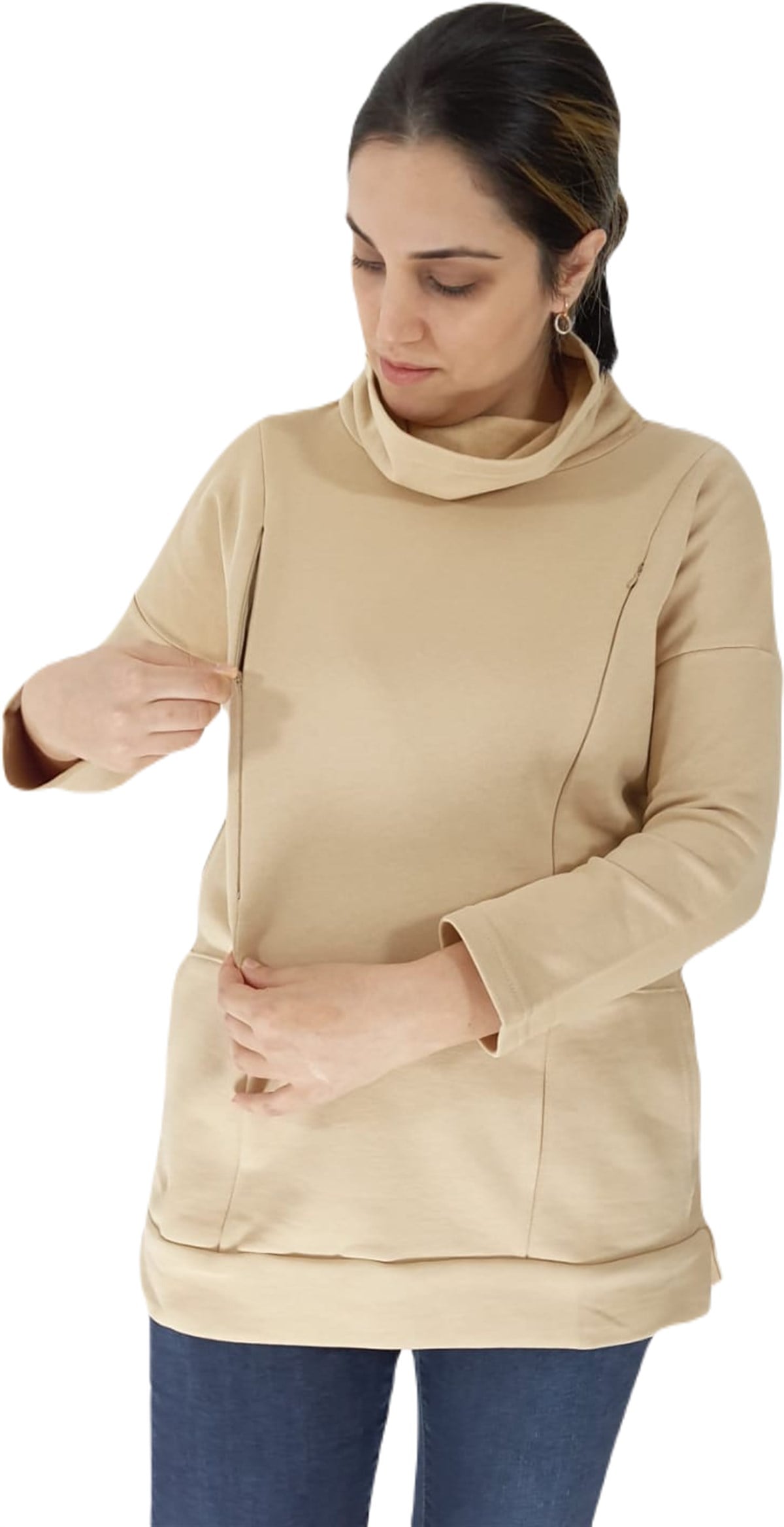Bej Emzirme Sweatshirt/Gizli Emzirme Sweatshirt