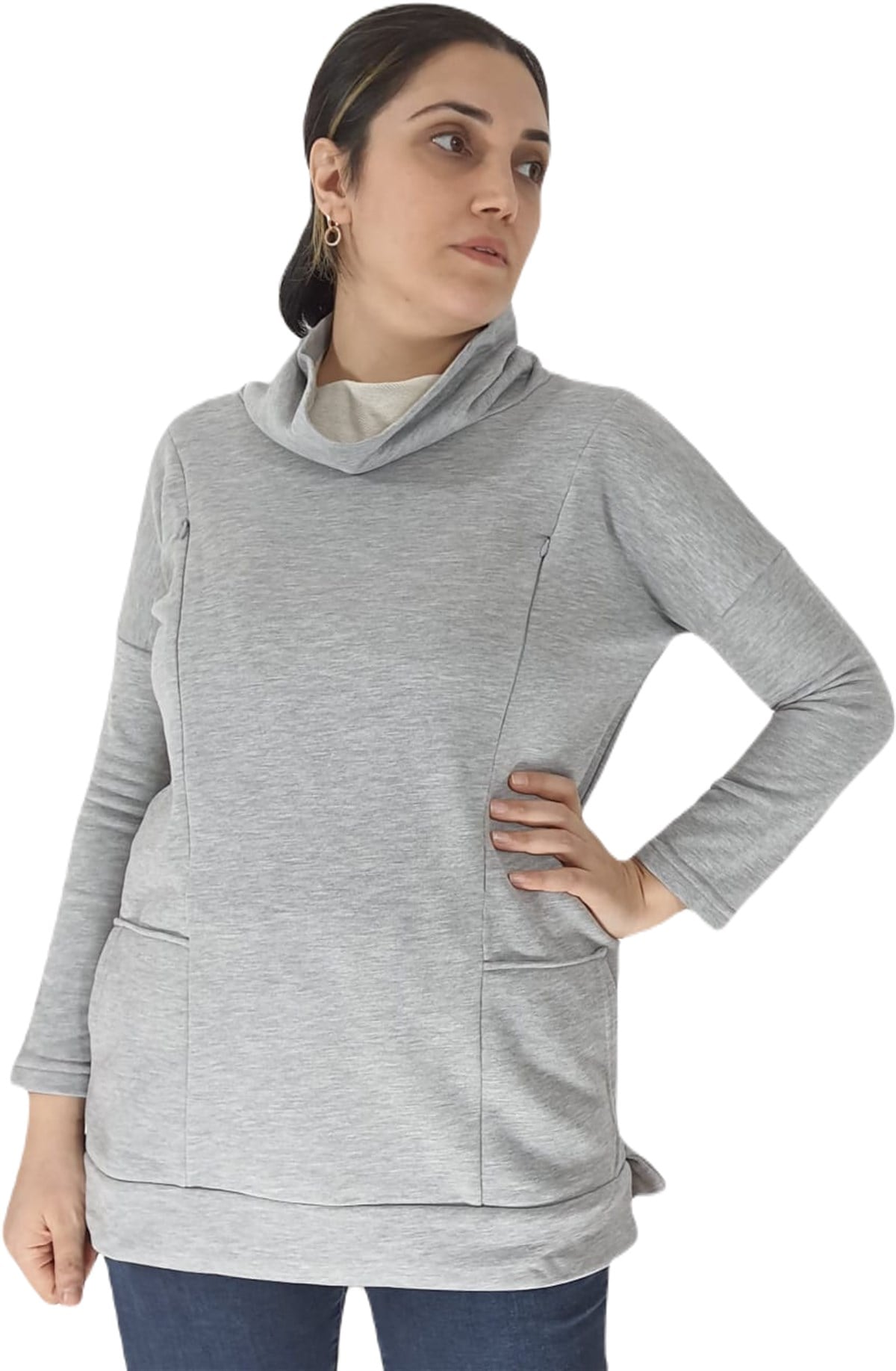 Gri Emzirme Sweatshirt/Gizli Emzirme Sweatshirt