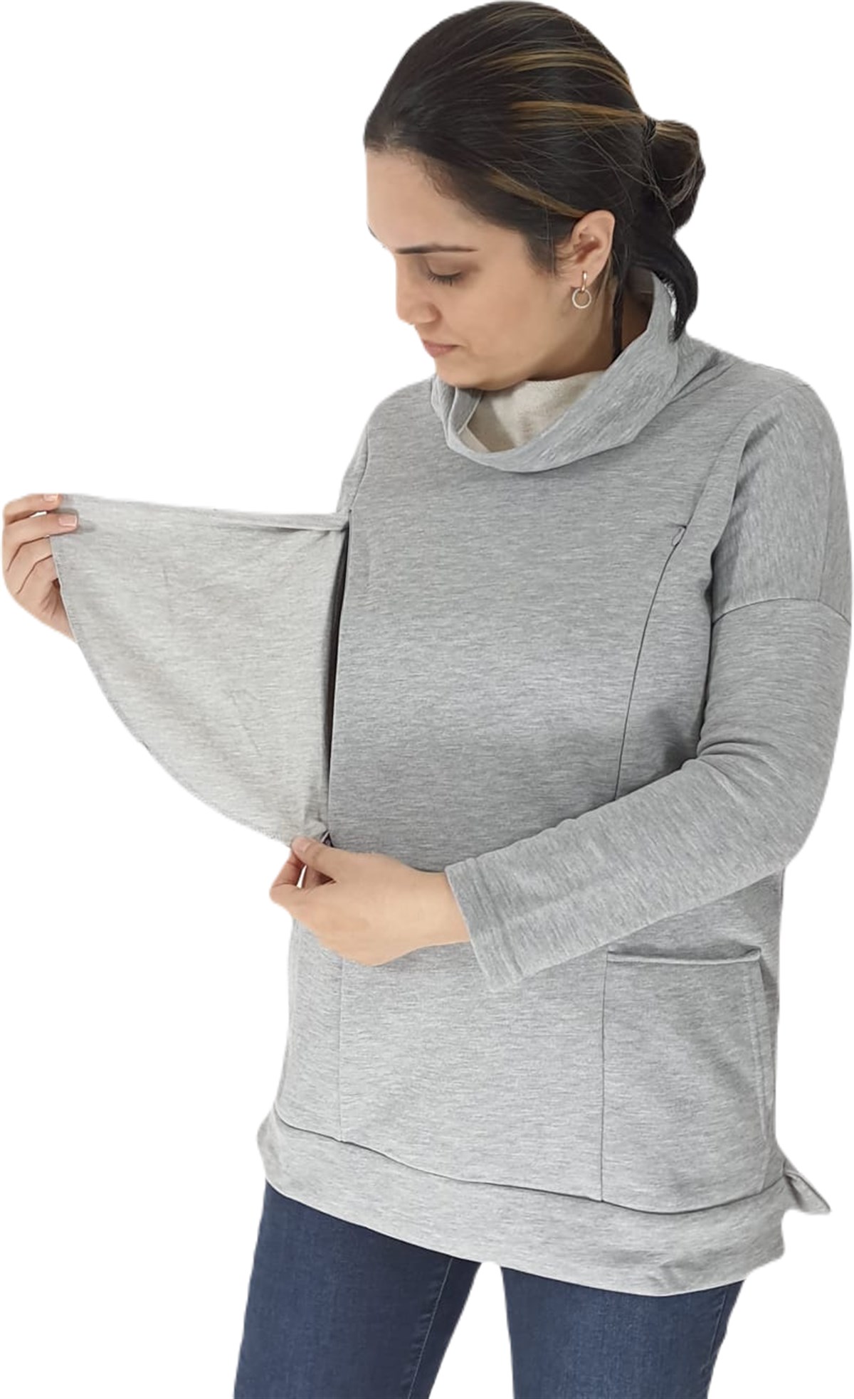 Gri Emzirme Sweatshirt/Gizli Emzirme Sweatshirt