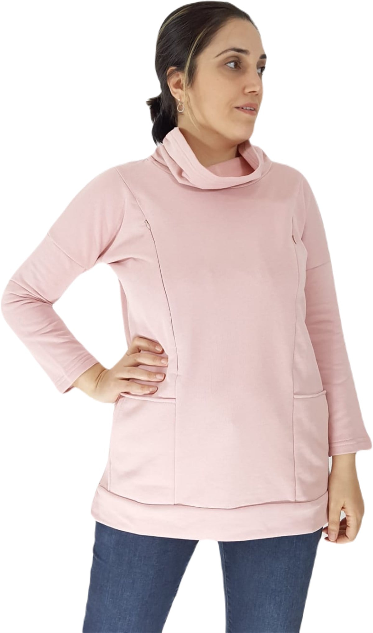 Pudra Pembe Emzirme Sweatshirt/Gizli Emzirme Sweatshirt