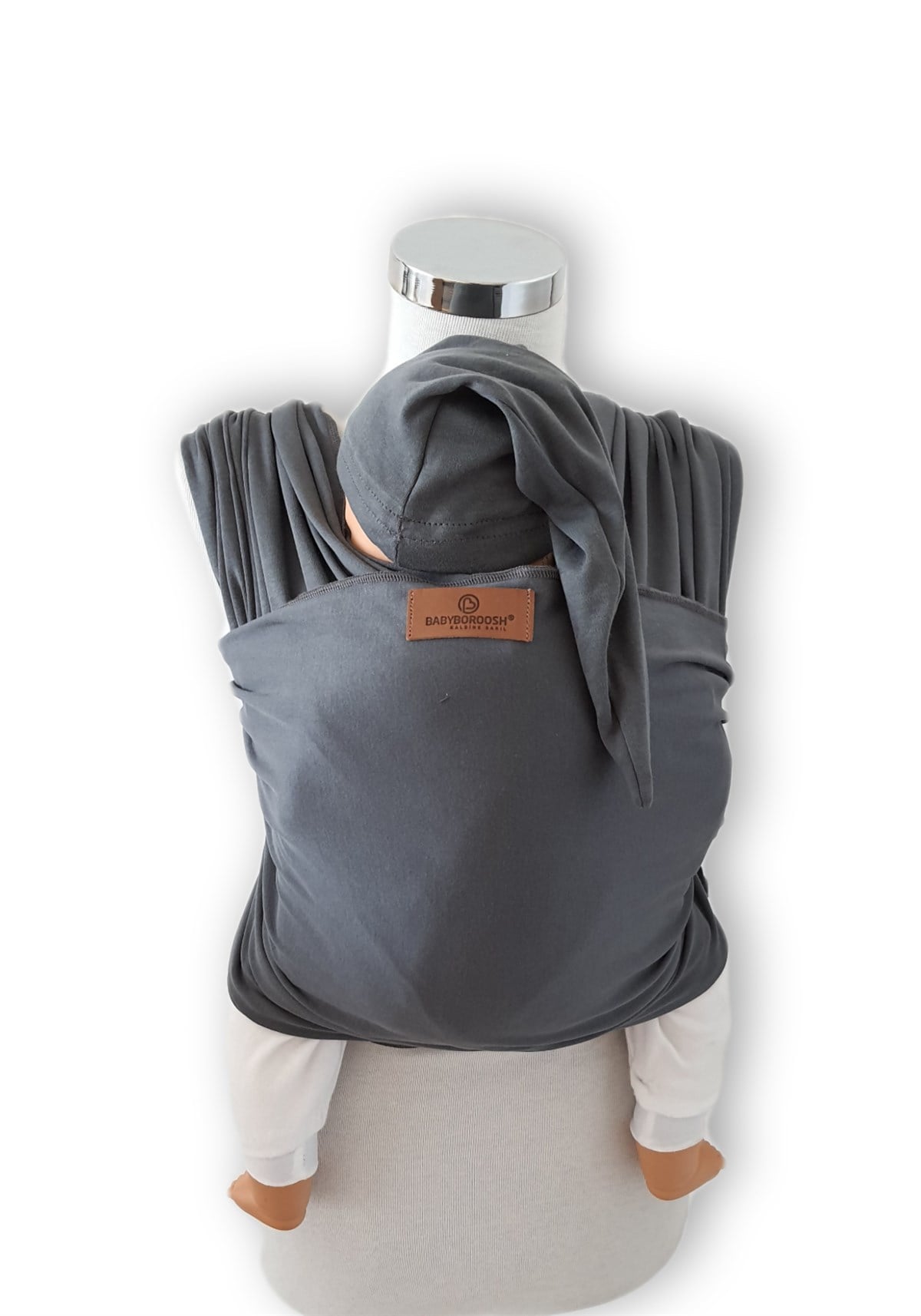 Esnek Sling Antrasit- Bebek Taşıma Şalı- %100 Pamuklu Yumuşak Doku -Kese ve Bere Hediyeli