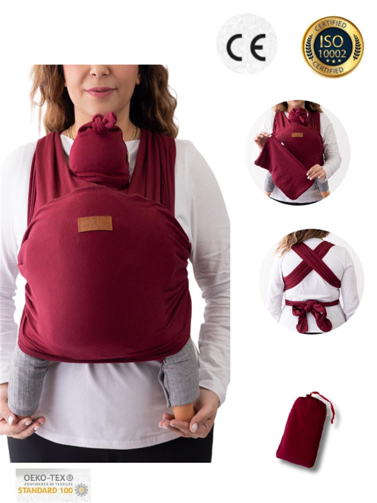 Esnek Sling Bordo- Bebek Taşıma Şalı- %100 Pamuklu Yumuşak Doku -Kese ve Bere Hediyeli
