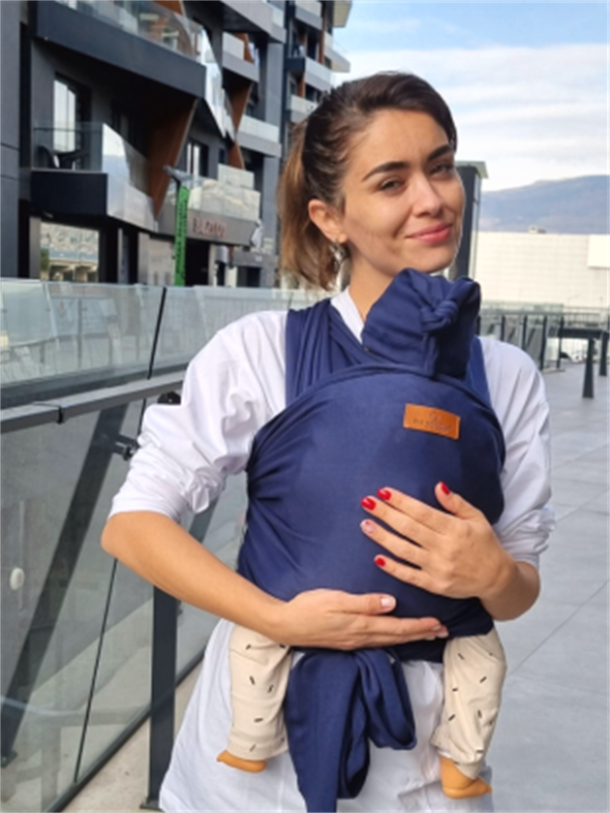Esnek Sling İndigo- Bebek Taşıma Şalı- %100 Pamuklu Yumuşak Doku -Kese ve Bere Hediyeli
