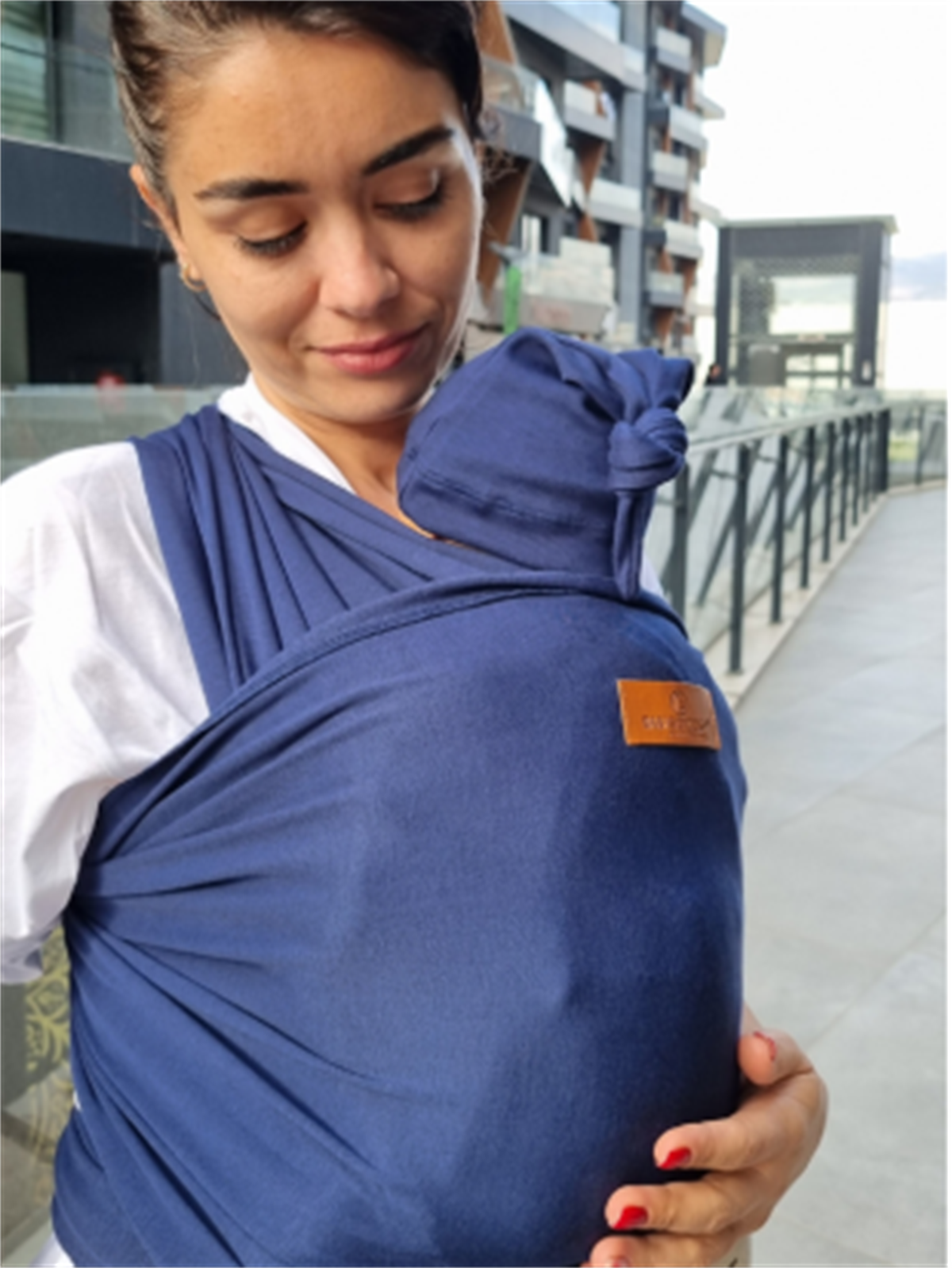 Esnek Sling İndigo- Bebek Taşıma Şalı- %100 Pamuklu Yumuşak Doku -Kese ve Bere Hediyeli